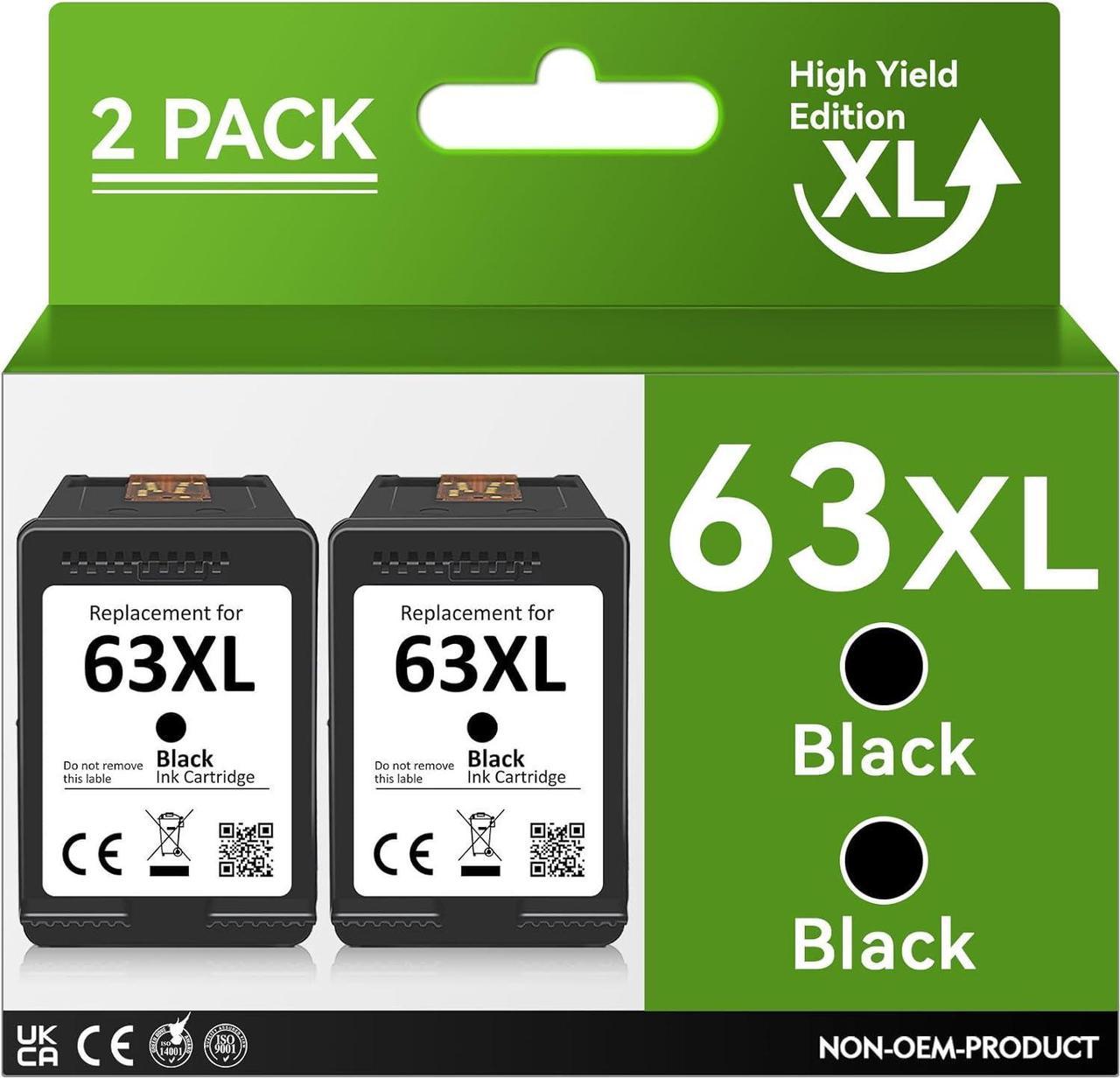 63XL Ink Cartridge Black Replacement  63XL Black Ink Cartridge, 63 Ink Higher Yield for OfficeJet 3830 5252 4650 5258 4655 for Envy 4520 3634 for DeskJet 3636 1111 3630 Printer (2 Pack)