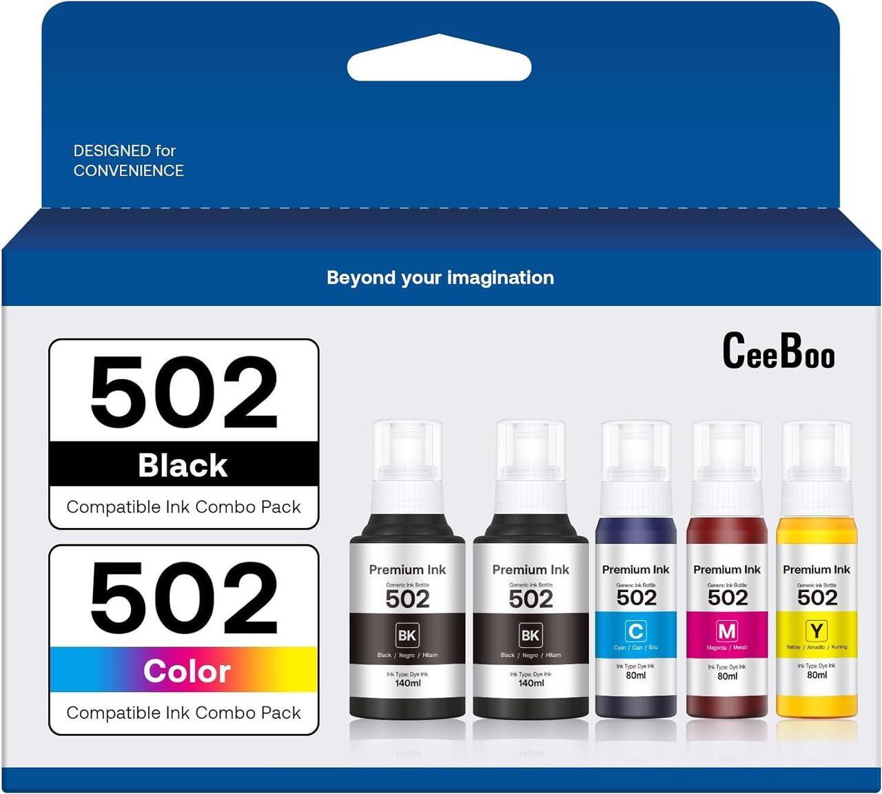 Compatible 502 High Capacity (5 Bottles) Refill Ink Bottle Replacement for Epson Compatible 502 Ink Refill Bottles (Not Sublimation Ink)Use for EcoTank ET-2850 ET-3830 ET-3850 ET-2760 ET-3760 ET-15000