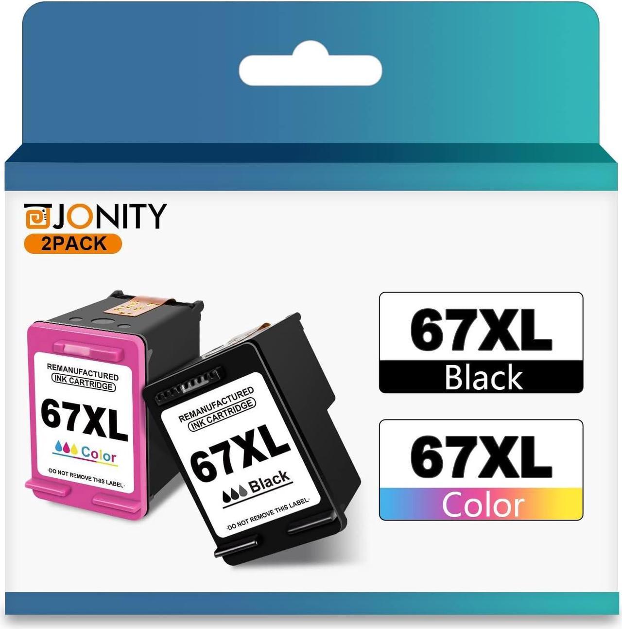 Jonity Remanufactured Ink Cartridge Replacement  67XL 67 XL for Envy 6052 6058 6075 Deskjet 2732 2755 DeskJet Plus 4152 4155 4158 Printer(1 Black & Color Combo Pack) hp67xl