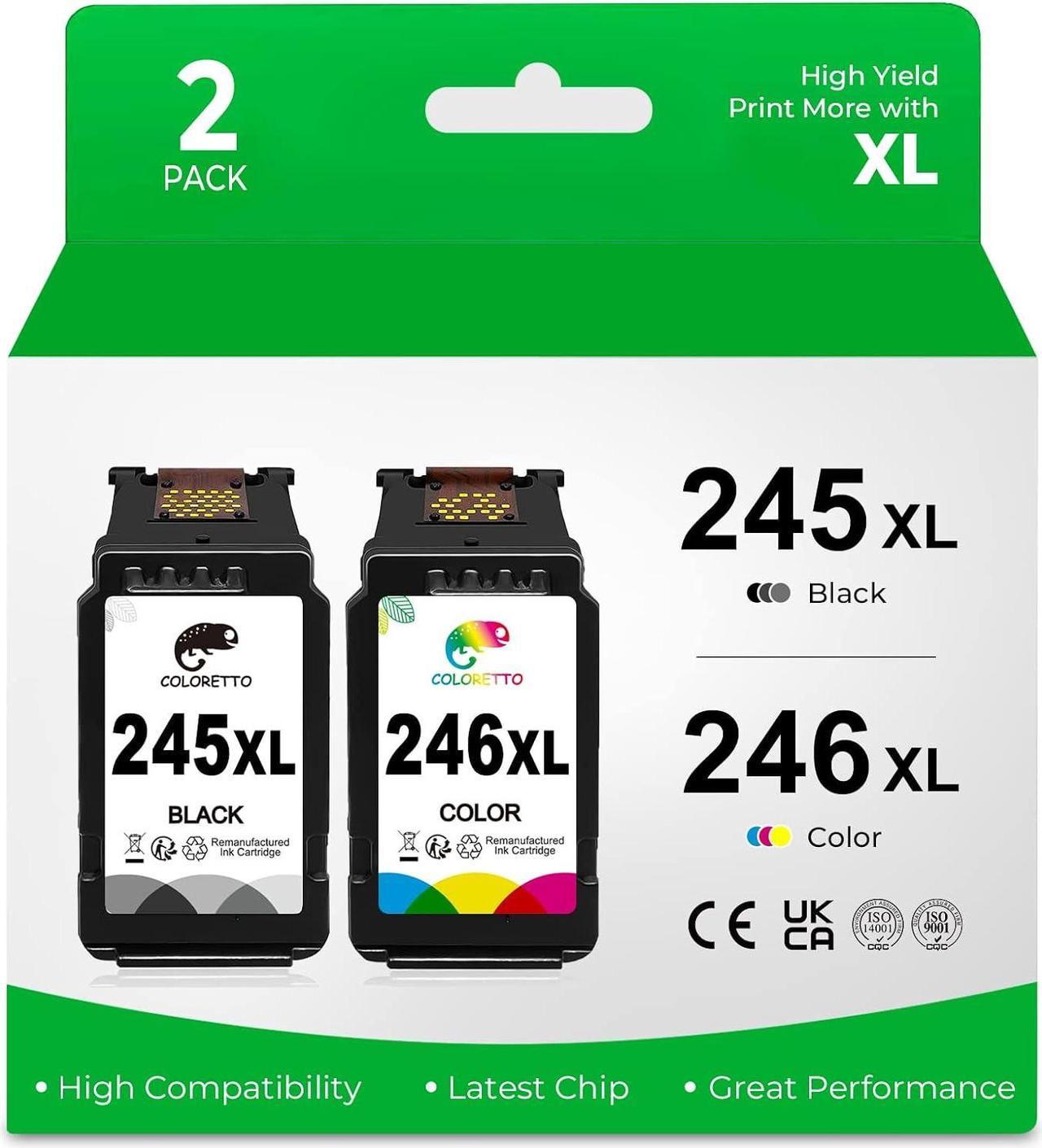 COLORETTO 245 246 XL 243 XL 244 XL Pg-245XL Cl-246XL Ink Cartridge Compatible with Canon Pixma TR4520 TR4522 TS3420 TS3120 MX492 MX490 MG2920 MG2924 MG2525 MG2522 IP2820 Printer 1 Black 1 Color 2-PACK