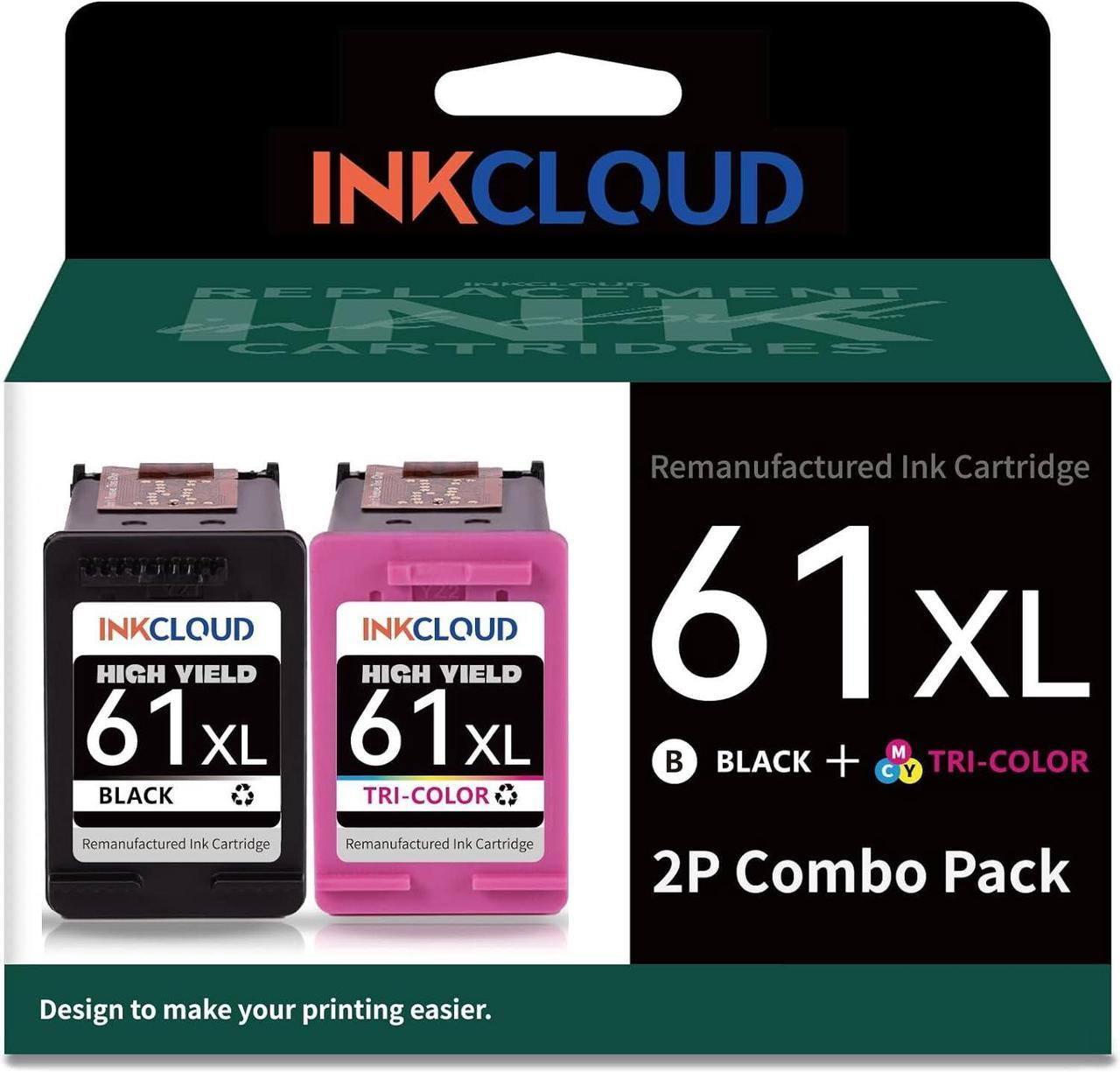 INKCLOUD 61XL XXL Ink Combo Pack Compatible with HP 61 Ink Cartridges  Envy 4500 4502 5530 5534 Deskjet 3050A 1000 1010 1512 3054 Officejet 1051 4630 4635 Printer (1 Black 1 Tri-Color)