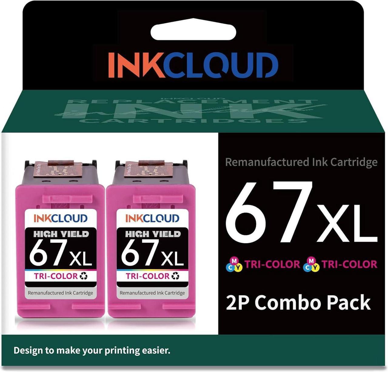 INKCLOUD Remanufactured 67XL Color Ink Cartridge High-Yield Compatible with HP 67 XL  DeskJet 1255 2732 2752 2755 Envy Pro 6452 6455 6458 DeskJet Plus 4140 4152 Printer(2Color)