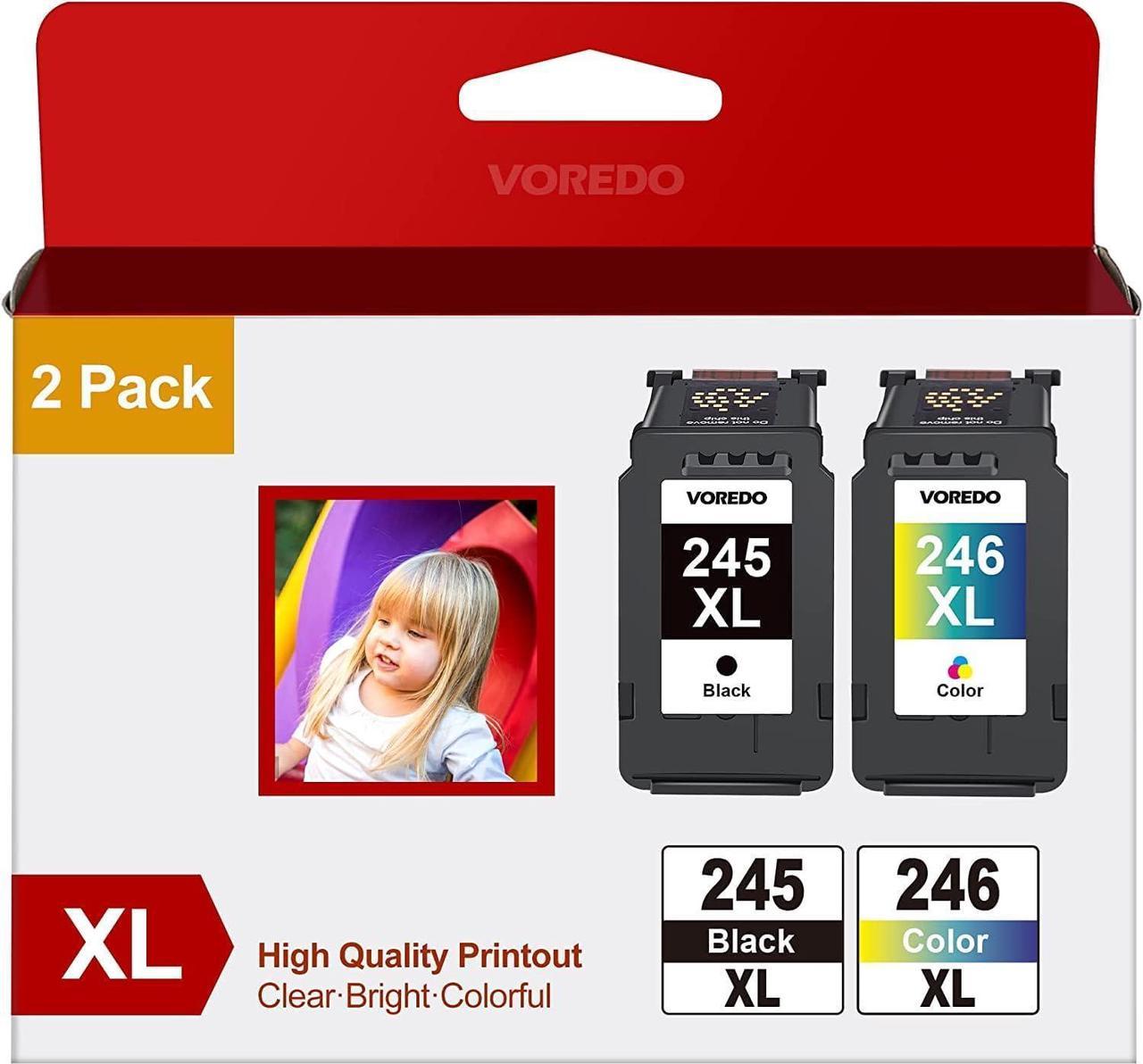 VOREDO 245XL 246XL for Canon Ink Cartridges 245 and 246 Black Color Combo Pack PG245 CL246 PG-243 CL-244 XL with Printer Pixma MX492 MX490 TS3420 MG3022 MG2522 TR4520 TR4522 TR4527 MG2922