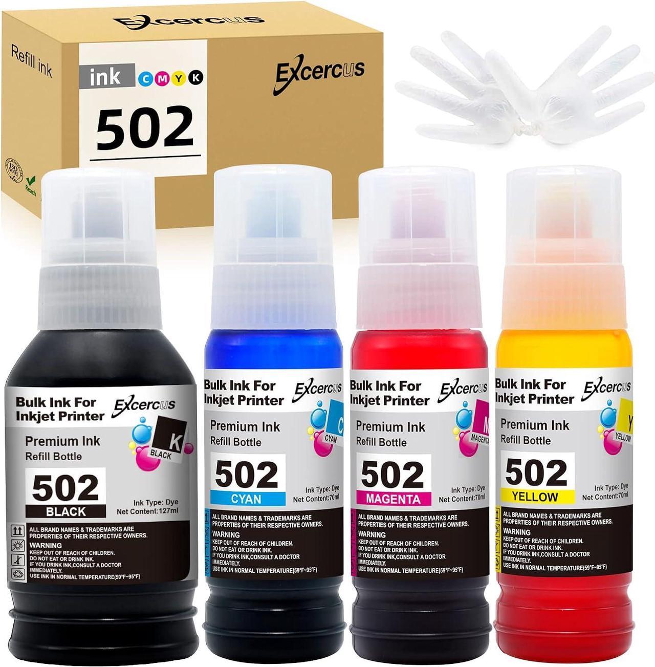 EXCERCUS Compatible 502 T5021 T502 Ink Bottle Replacement Refill Ink for Expression EcoTank ET-2760 ET-2750 ET-2700 ET-4760 ET-3700 ET-3760 ET-4750 ST-3710 ST-3000 ST-4000 (B/C/M/Y, 4-Pack)