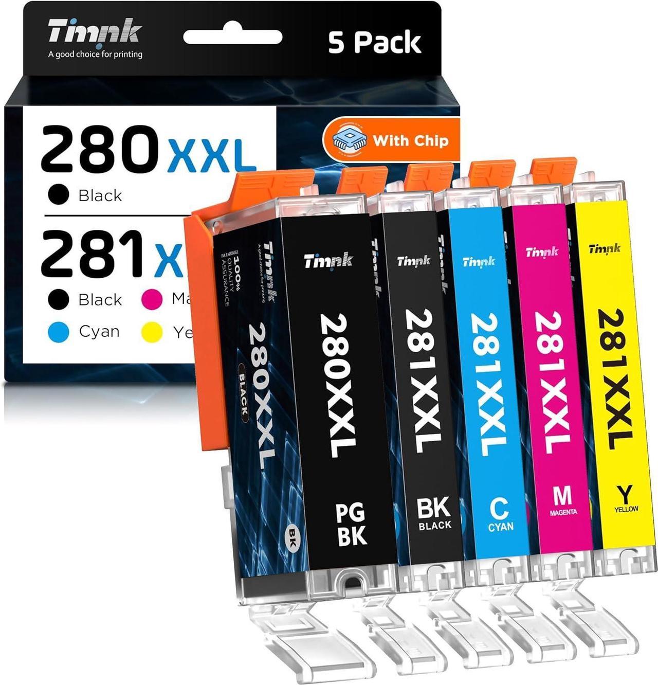 Timink PGI-280XXL CLI-281XXL Replacement for Canon 280 281 Ink Cartridges 280XXL 281XXL Cartridge (PGBK & BK/C/M/Y 5 Pack Combo), Compatible for Canon Pixma TR7520 TR7620 TS9520 TR8520 TS702 TS6120