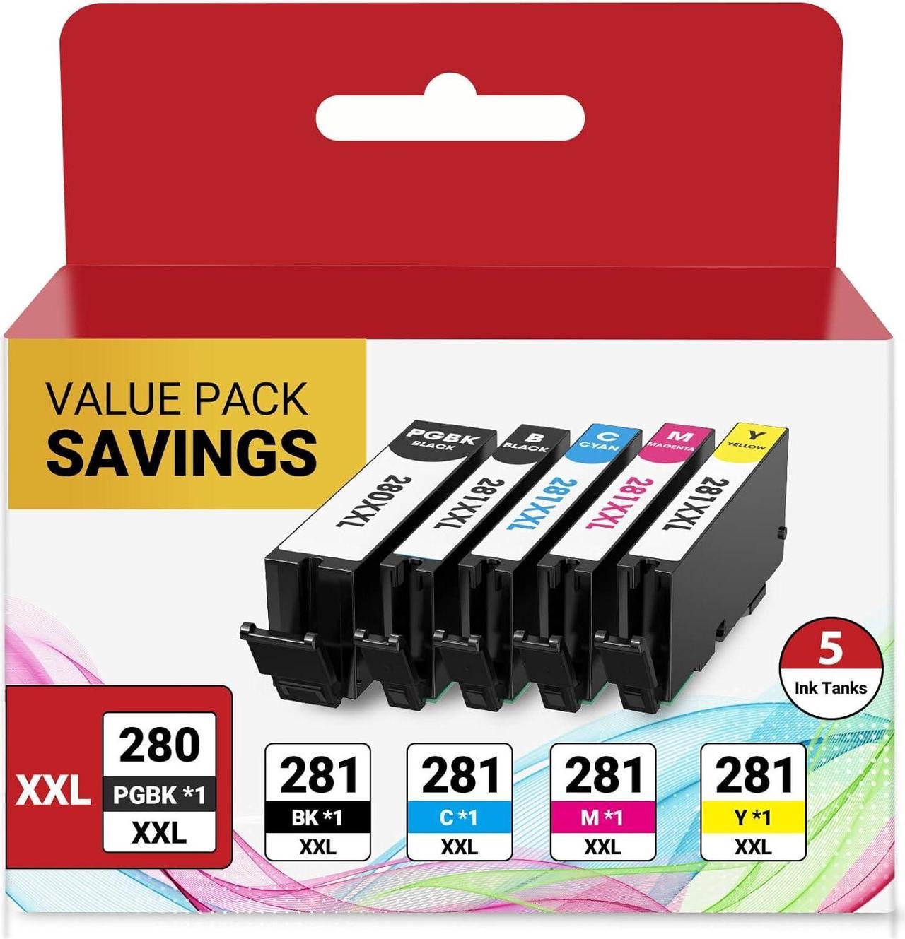 iNKPAD 280 281 Ink Cartridges PGI-280XXL CLI-281XXL Cartridge Replacement for Canon 280XXL 281XXL (PGBK & BK/C/M/Y 5 Pack Combo), Compatible for Canon Pixma TR7520 TR7620 TS9520 TR8520 TS702 TS6120