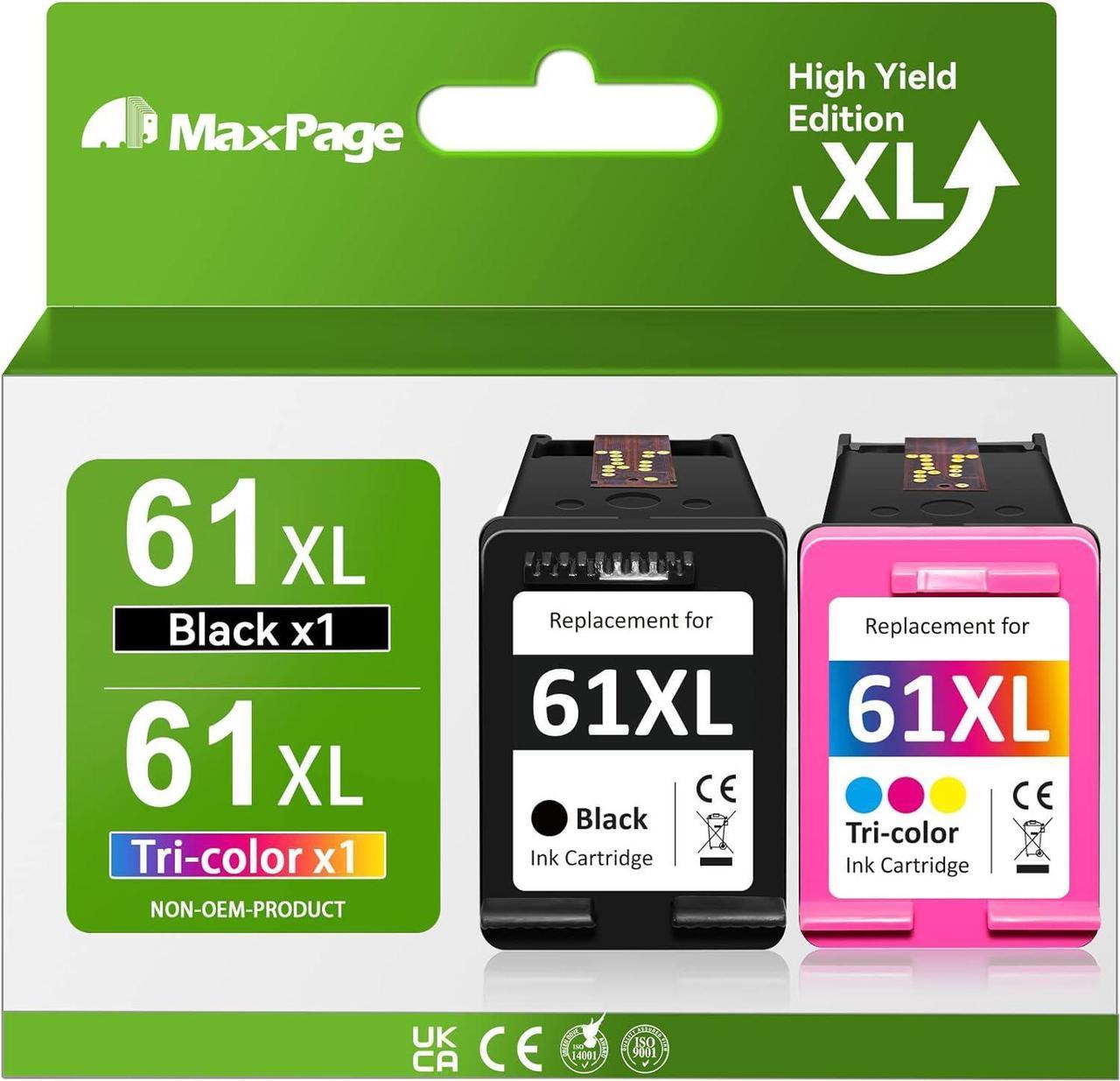 Printer Ink 61 XL Replacement  61 Ink Cartridge Black/Color Combo Pack Fit for DeskJet 1000 1055 1512 2512 2542 2540 2544 3050 Envy 4500 4502 5530 OfficeJet 2620 4630 Printer (2 Pack)