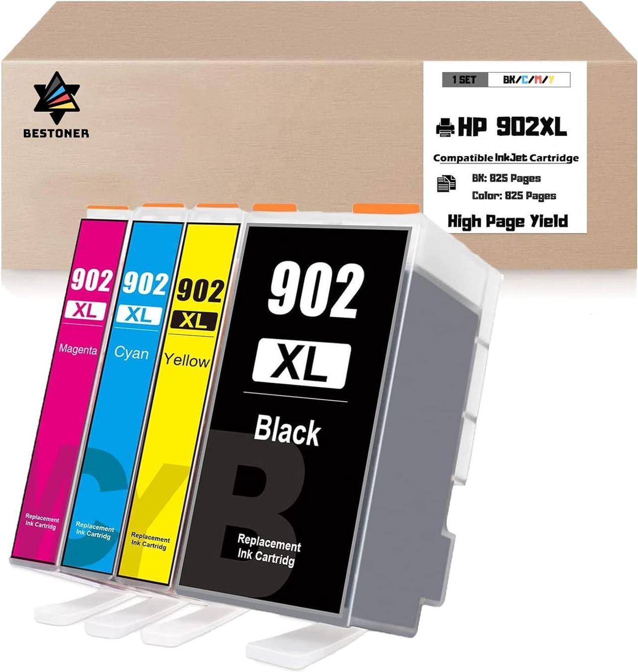 [New Chip] Compatible Replacement  902 XL Ink Cartridges 902XL High Yield - HP OfficeJet 6950,6951,6954,6956,6962,6958, 6900,6960,6965,6968,6970,6975,6978,6979,6961,6966, 6971 (1 Set B/C/M/Y)