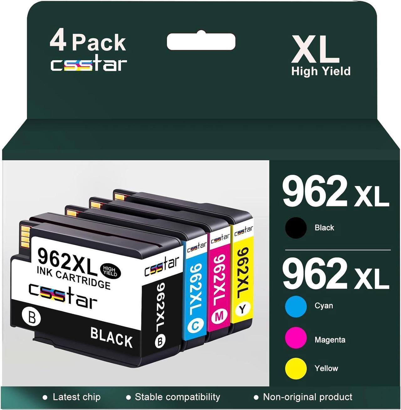 CSSTAR Remanufacture 962xl Ink Cartridges Replacement  962 Ink Cartridges Work with OfficeJet Pro 9010 9012 9014 9015 9016 9018 9020 9025 9026 9027 9028 9029 Printer (BK/C/M/Y, 4 Pack)