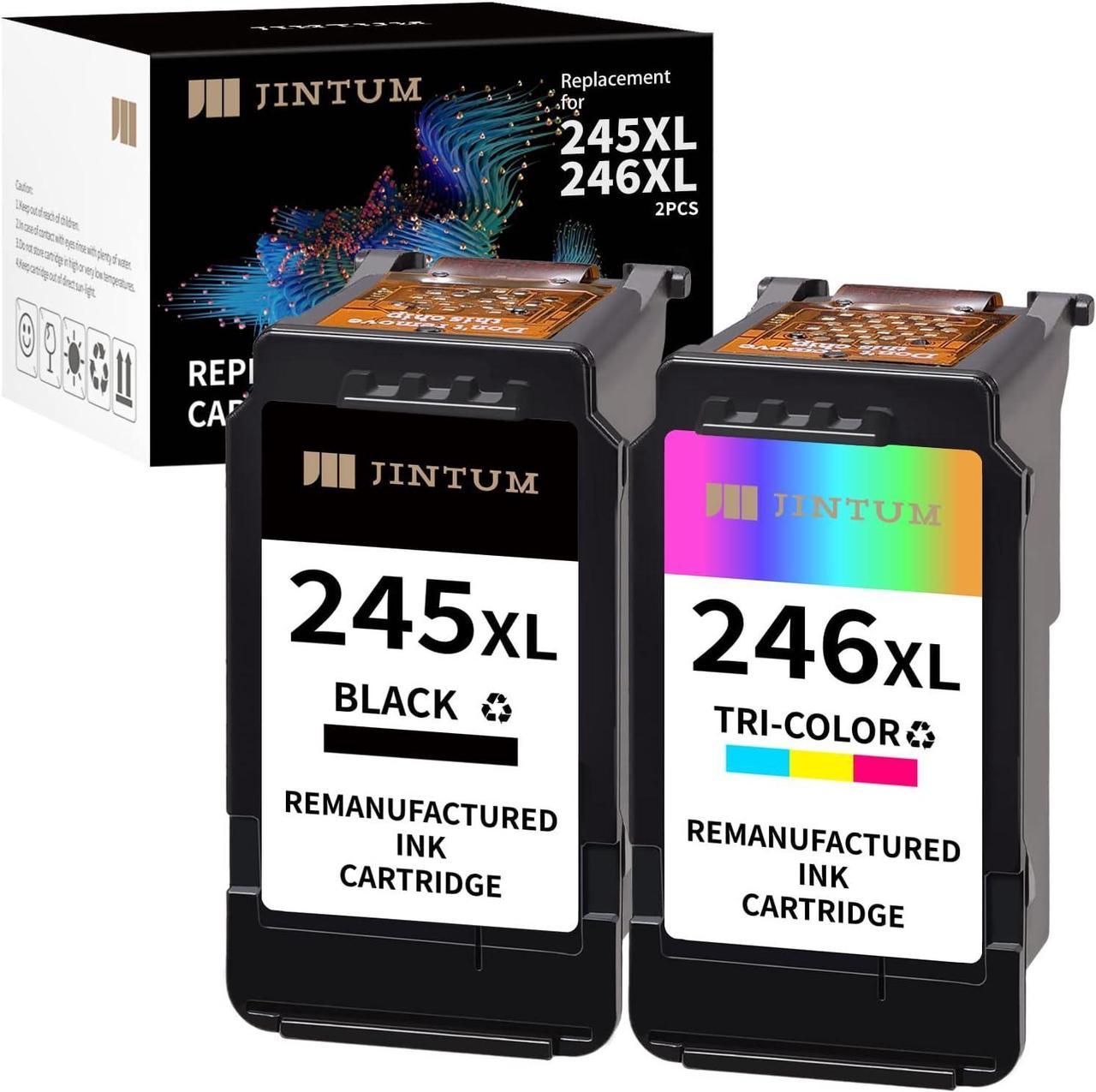 JINTUM Remanufactured 245XL 246XL Ink Cartridge for Canon Printer Ink PG-245XL CL-246XL Combo Pack for Canon MG2522 MG2500 MG2520 MX490 MX492 TR4520 TR4522 TS3322 TS3122 TS3100 TS302 (1 Black+1 Color)