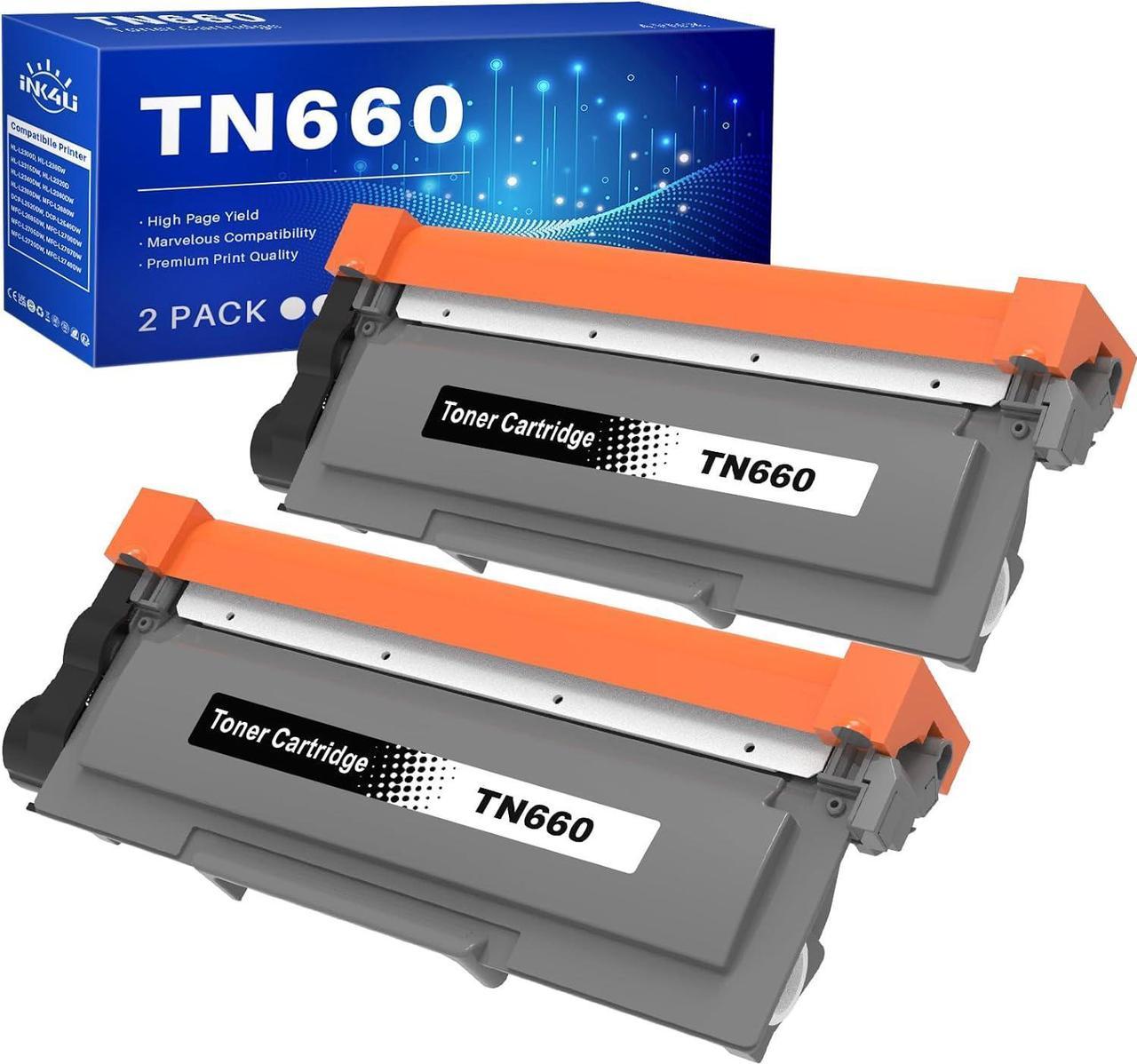 INK4U Compatible TN660 Toner Cartridges Replacement for Brother TN660 TN-660 TN630 TN-630 Toner Cartridge for HL-L2380DW HL-L2300D HL-L2305W MFC-L2740DW MFC-L2700dw DCP-L2540DW Printer (2 Pack, Black)