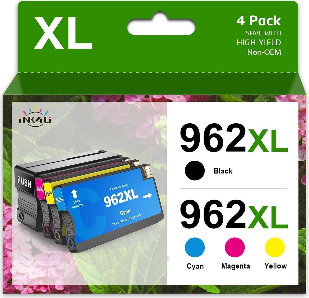 962XL Ink Cartridges Combo Pack Replacement  962XL 962 Ink Cartridges, Latest Upgraded Chip, High Yield,  OfficeJet Pro 9010 9015 9018 9020 9025 Printer (4-Pack,1BK/1C/1M/1Y)