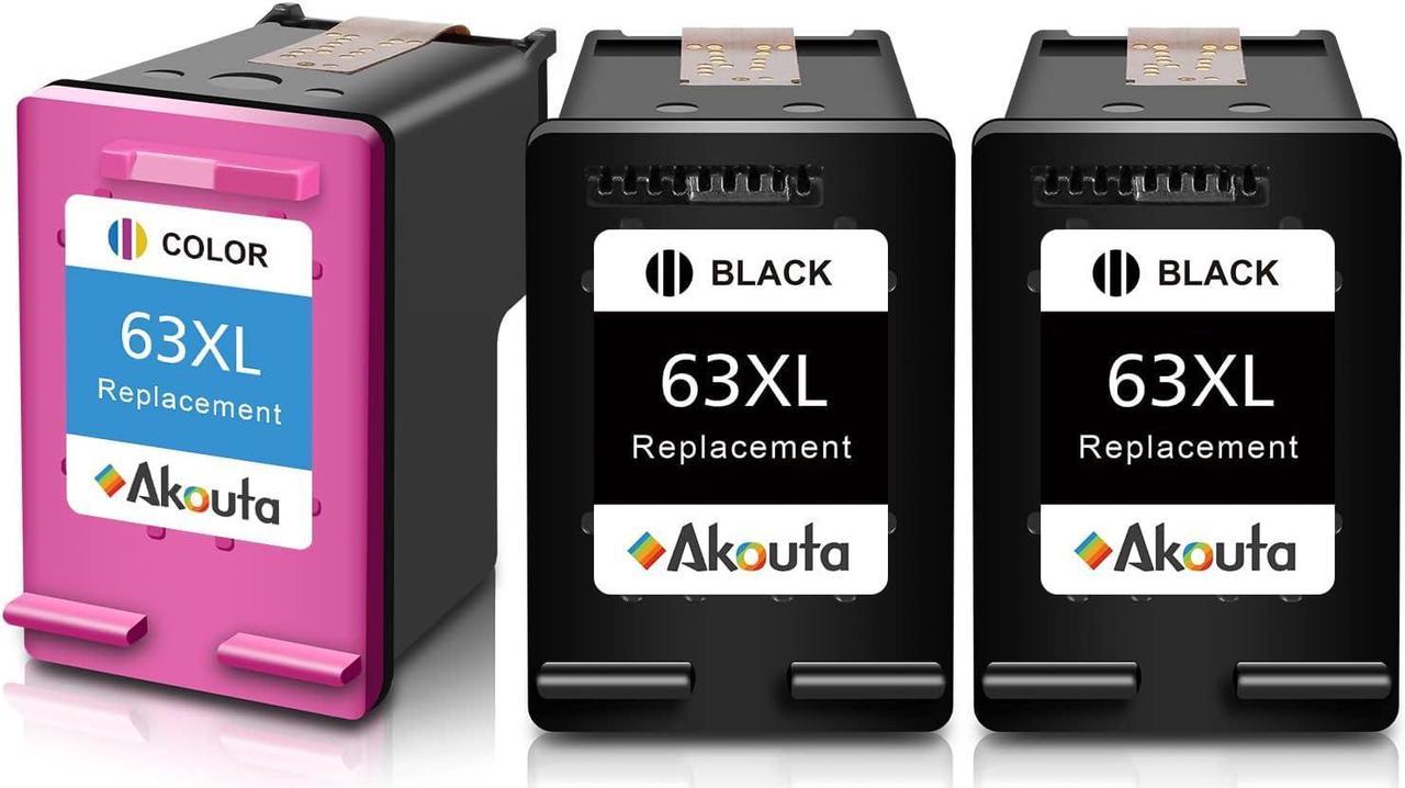 Akouta 63XL Ink Cartridges 63 XL Remanufactured Black and Color Replacement  Ink Cartridge for Envy 4520 4516 Officejet 3830 3831 4650 5255 Deskjet 1112 3630 3633 3634 Printer (2 Black 1 Color)