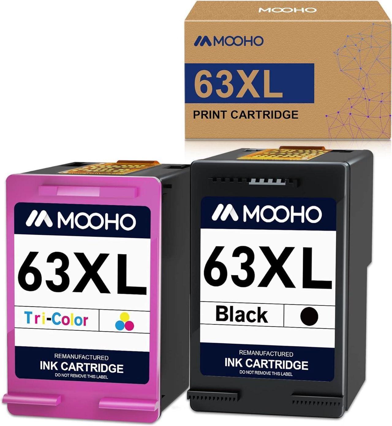 MOOHO Remanufactured Ink Cartridge Replacement  63 XL 63XL Ink Combo Pack for Envy 4520 4512 4516 OfficeJet 3830 3833 4650 5255 5258 Deskjet 1112 2130 3630 3632 Printer (1 Black, 1 Color)