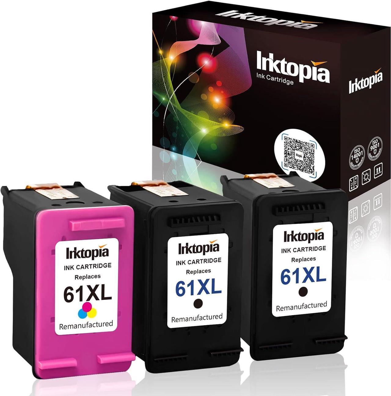 Inktopia Remanufactured Ink Cartridges  61XL 61 XL CH561WN CH562WN (2 Black 1 Color, 3-Pack)  Envy 4500 4502 5530 5534 Officejet 4630 4635 Deskjet 3050A 1010 1512 3054