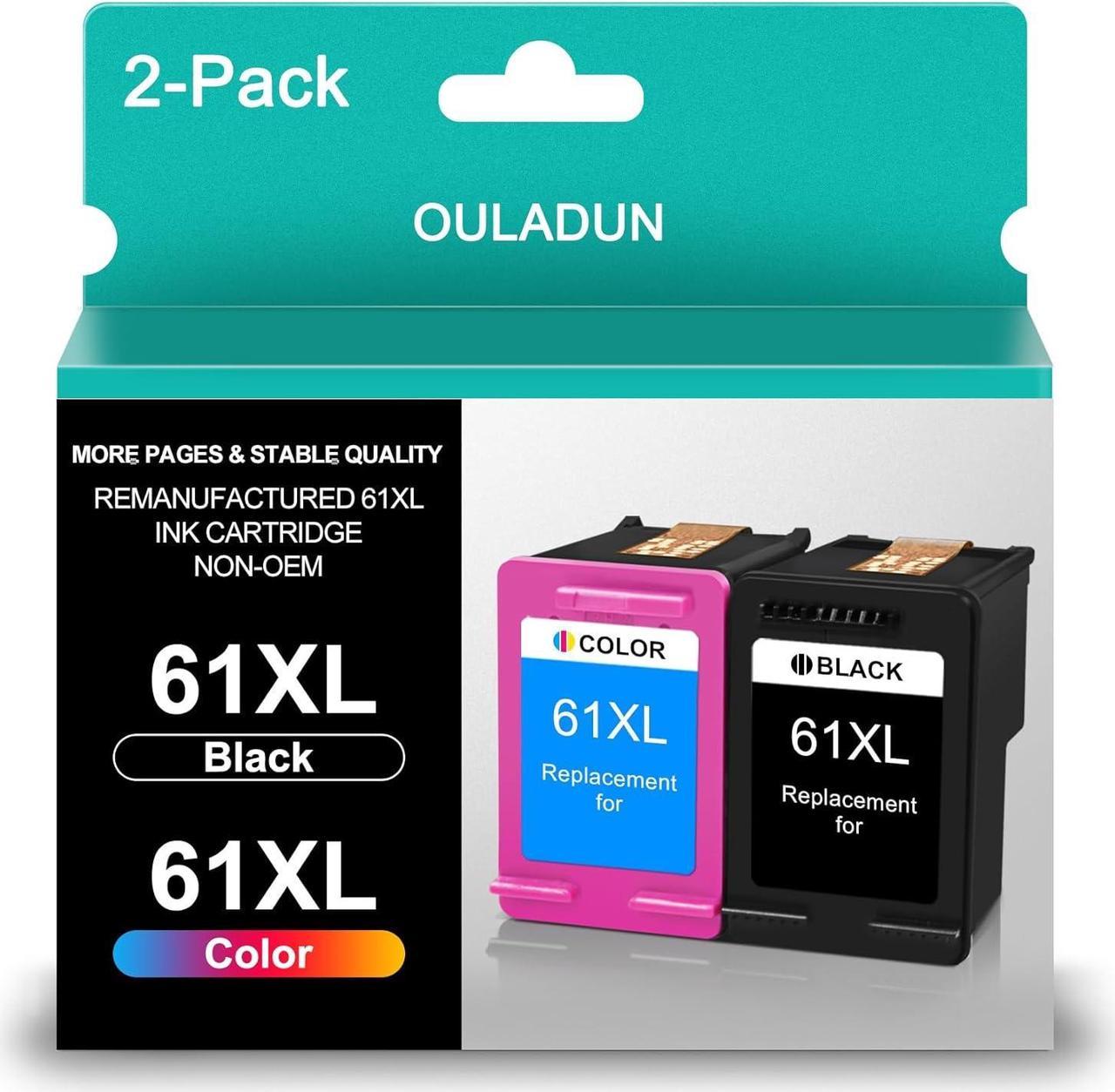 61XL Black Color Combo Pack Replacement  61 XL 61 Ink Cartridges Work with Envy 5530 4500 4502 Deskjet 1000 1010 1050 1055 1512 Officejet 4630 4636 4635 Printer (1 Black, 1 Tri-Color)