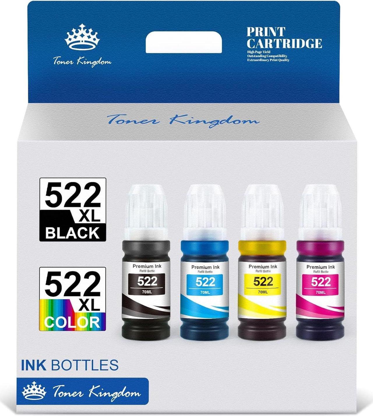 Toner Kingdom Compatible 522 Ink Bottle Refill High Capacity T522 Refill Ink Bottle for ET-2720 ET-4700 Printer (4 Pack, Black, Cyan, Magenta, Yellow)