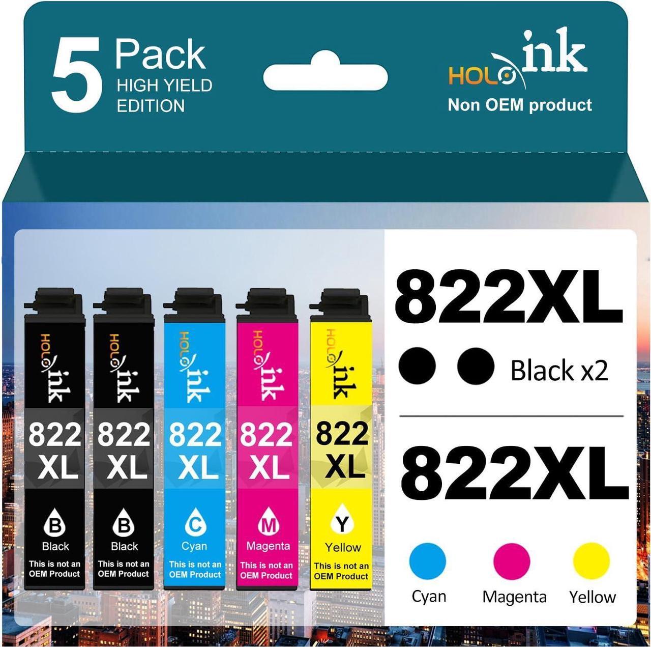 822XL Ink Cartridges Replacement for Epson 822 Ink Cartridges 822 XL T822XL for Workforce Pro WF-3820 WF-4820 WF-4830 WF-4833 Printer (2 Black 1 Cyan 1 Magenta 1 Yellow, 5 Pack)