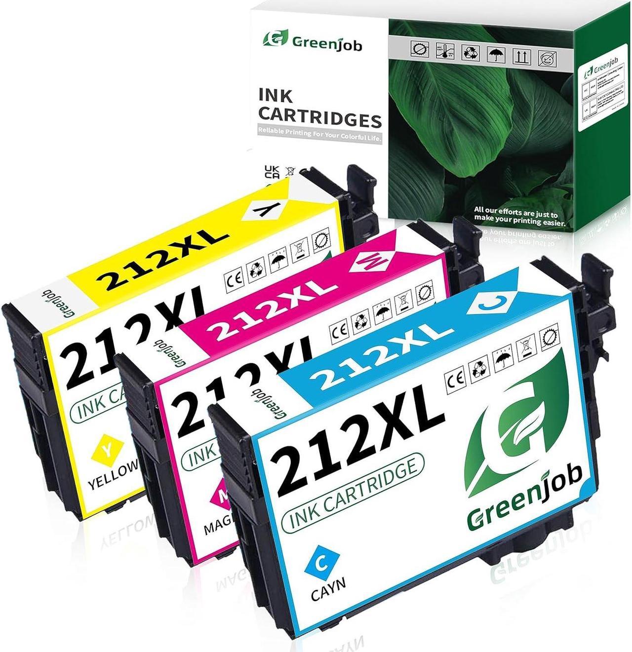 Greenjob 212XL Ink Cartridges Remanufactured Replacement for Epson 212 Color Ink Cartridges 212 XL T212XL T212 Ink Cartridges for Expression Xp-4100 Xp-4105 Workforce Wf-2830 Wf-2850 Printer (3 Pack)