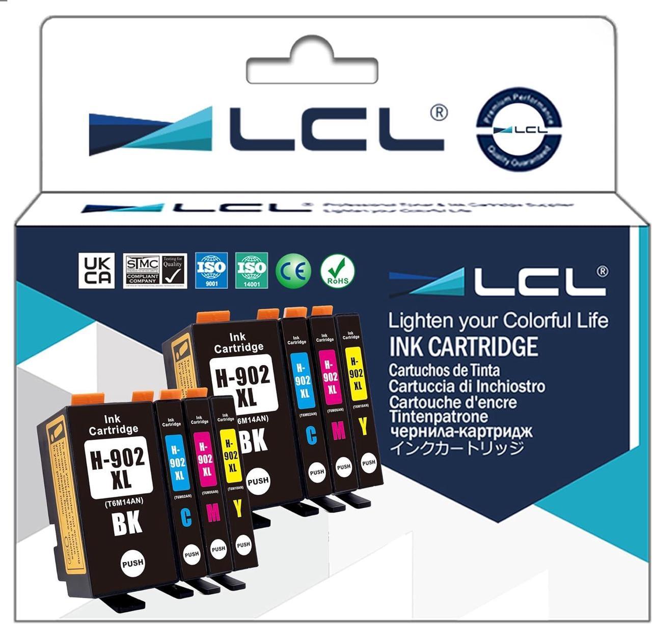 Updated Chip LCL Compatible  902XL 902L T6M14AN T6L98AN T6M02AN T6M06AN T6M10AN (8-Pack,2Black 2Cyan 2Magenta 2Yellow) Ink Cartridge  Officejet pro 6950 6954 6962 6958 6960 6951 6956 6963