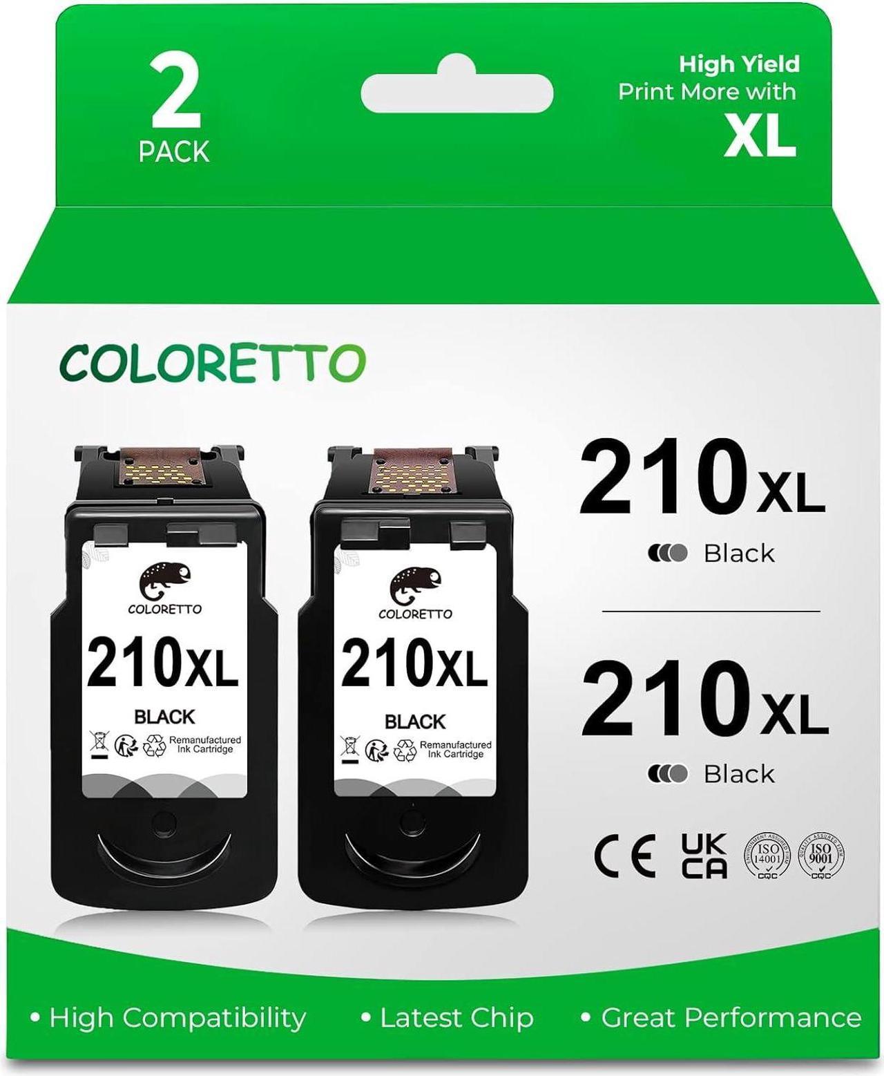 COLORETTO 210 XL Pg-210XL Ink Cartridge Compatible with Canon Pixma MP230 MP240 MP250 MP260 MP270 MP280 MP480 MP495 MP499 MX320 MX340 MX350 MX360 MX410 MX420 IP2700 IP2702 Printer 2 Black 2-Pack