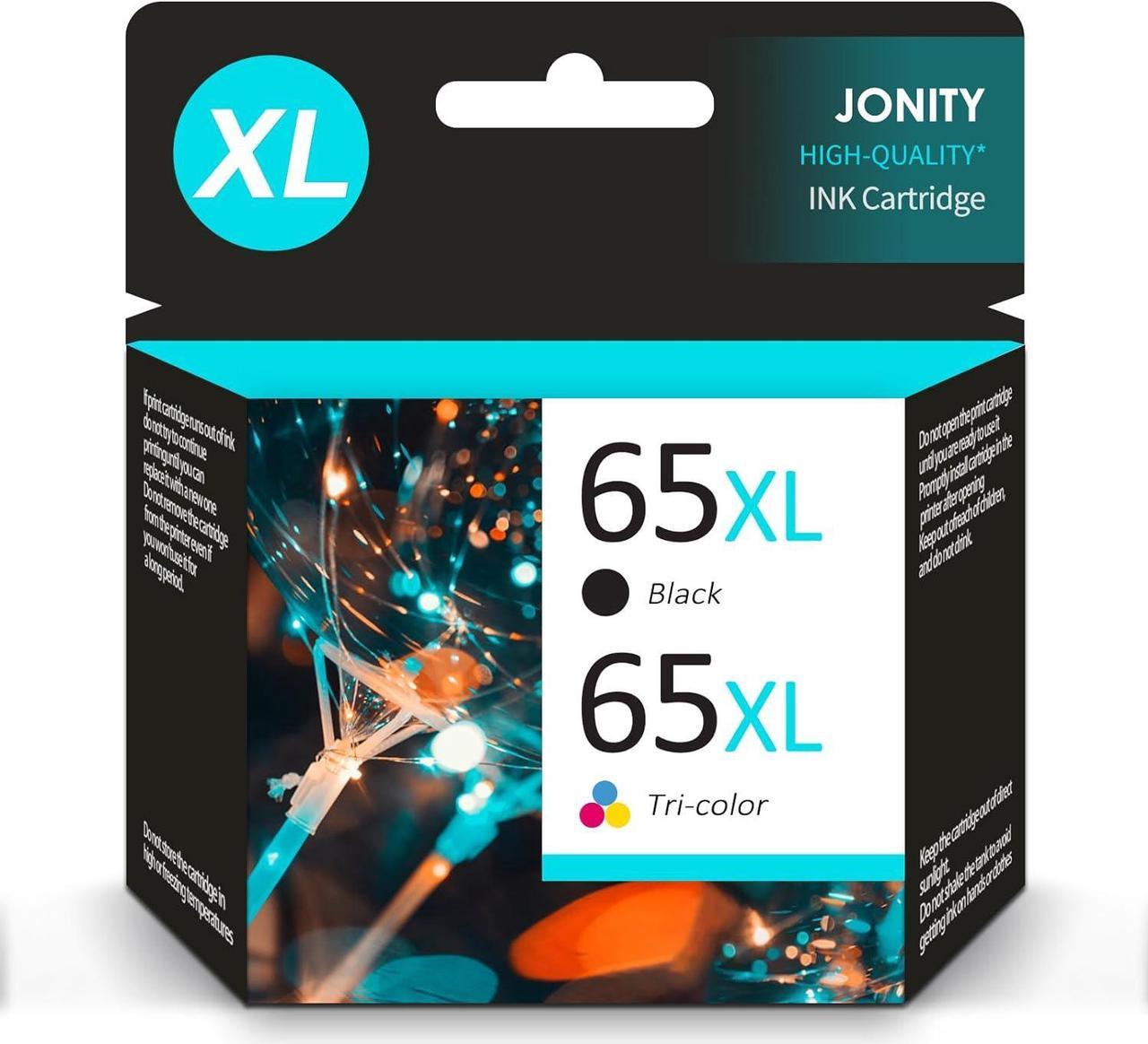 JONITY Remanufactured Ink Cartridge Replacement  65XL 65 XL Envy 5055 5052 5058 DeskJet 3755 2652 2655 3722 3723 3752 3758 3730 3720 3700 2622 2655 Printer HP65XL Black & Tri-Color Combo Pack