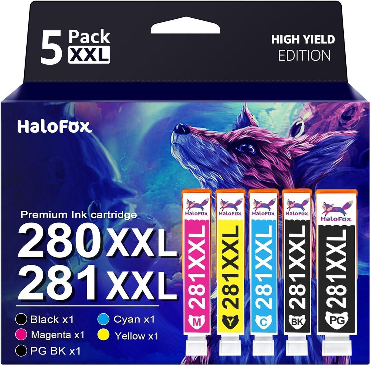 HaloFox Compatible Ink Cartridge Replacement for Canon 280 281 PGI-280XXL CLI-281XXL for Canon Pixma TR8520 TR7520 TS6120 TS6220 TS6320 TS6300 TS6200 TS6100 TS9520 TS9521C Printer Ink (5 Pack)