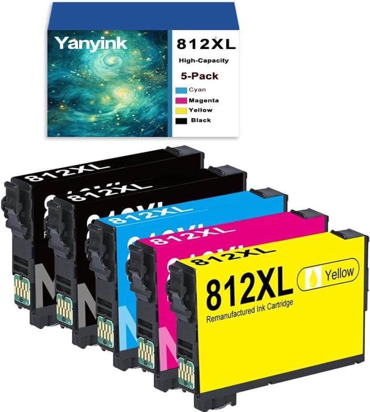 T812 812XL Remanufactured Ink Cartridges Replacement for 812 812XL Ink Cartridges Combo Pack T812XL for WF-7840 WF-7820 WF-7310 EC-C7000 Printer 5-Pack (2 Black Cyan Magenta Yellow)