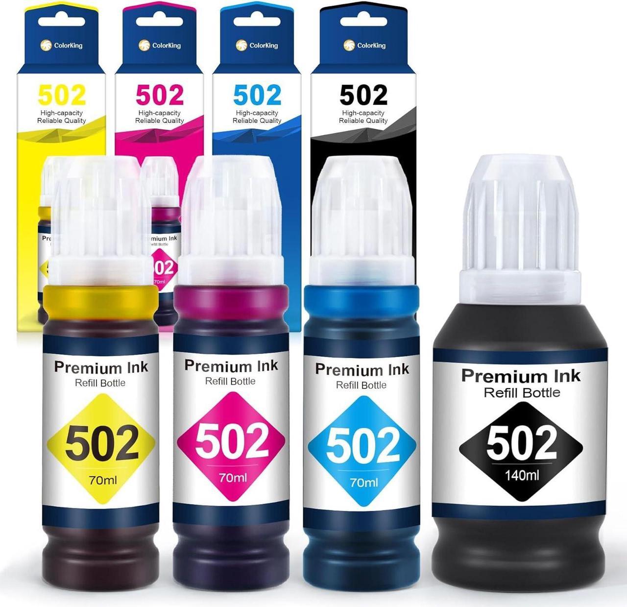 ColorKing Compatible Ink Bottle Replacement for 502 T502 Refill Ink for ET-2760 ET-2750 ET-3760 ET-4760 ET-3750 ET-4750 ET-3710 ET-15000 ET-3700 2700 Printer (Black, Cyan, Magenta, Yellow, 4 Pack)