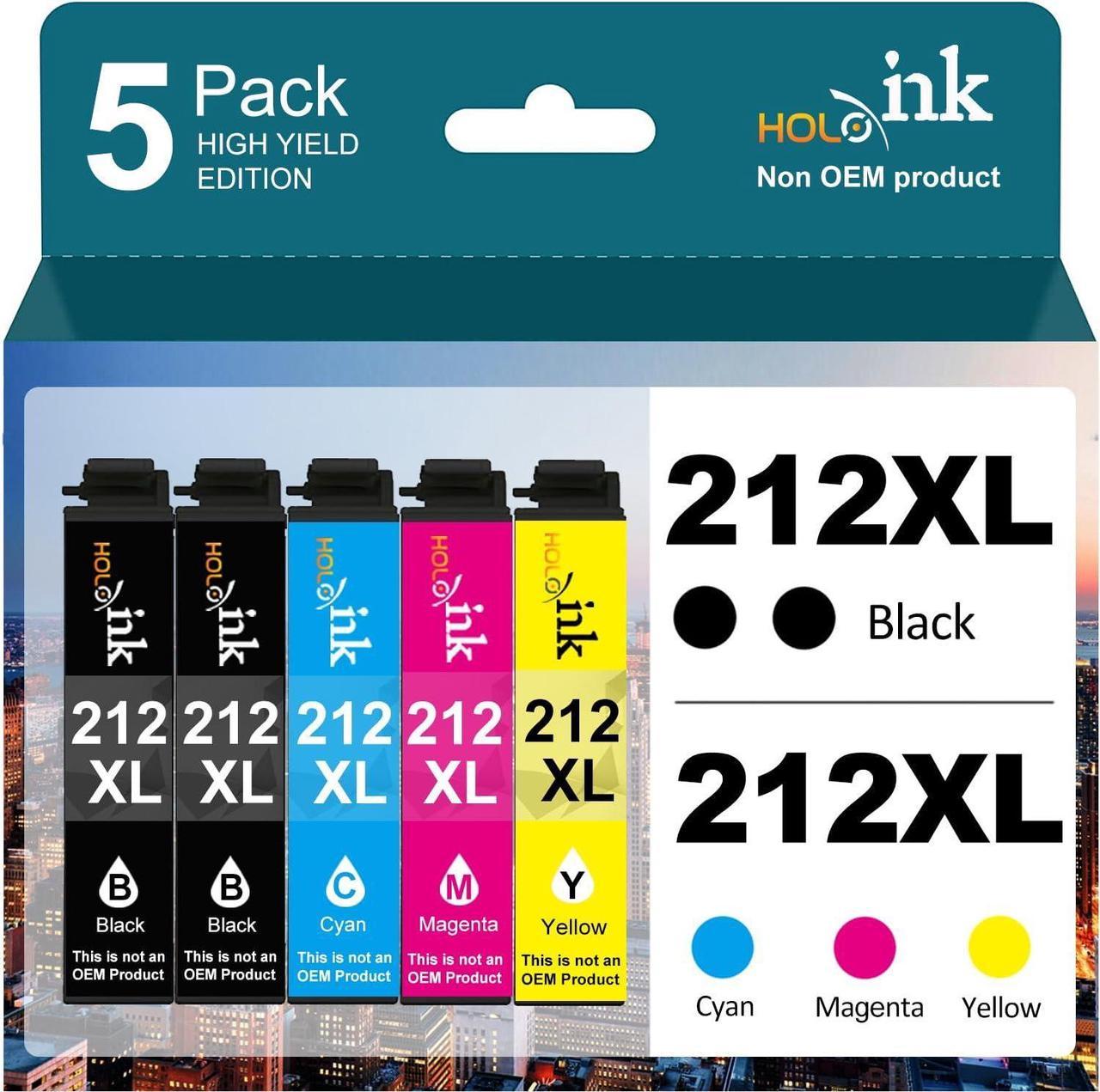 212XL Ink Cartridges Remanufactured for Epson 212 Ink Cartridges T212 T212XL for Epson WF-2830 WF-2850 XP-4105 XP-4100 Printer (2 Black 1 Cyan 1 Magenta 1 Yellow, 5-Pack)