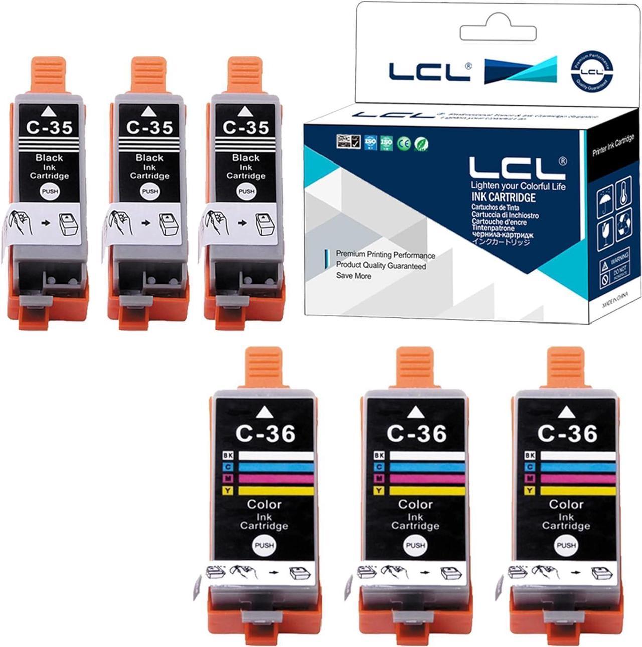 LCL Compatible for Canon PGI-35 PGI35 CLI-36 CLI36 1509B002 1511B002 (6-Pack,3Black 3Tri-Color) Ink Cartridge for Canon PIXMA IP100B PIXMA IP100 PIXMA IP110 PIXMA mini260 PIXMA mini320