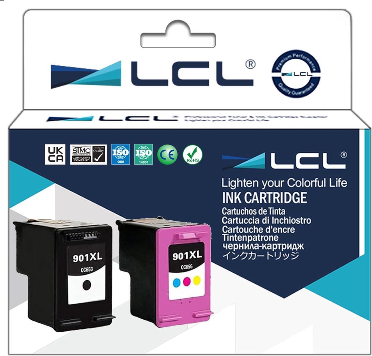 LCL Remanufactured Ink Cartridge  901XL CC654AN CC656AN (2-Pack Black Tri-Color)  Officejet 4500 J4500 J4524 J4535 J4540 J4550 J4580 J4585 J4600 J4624 J4660 J4680 J4680C G510a G510g G510n