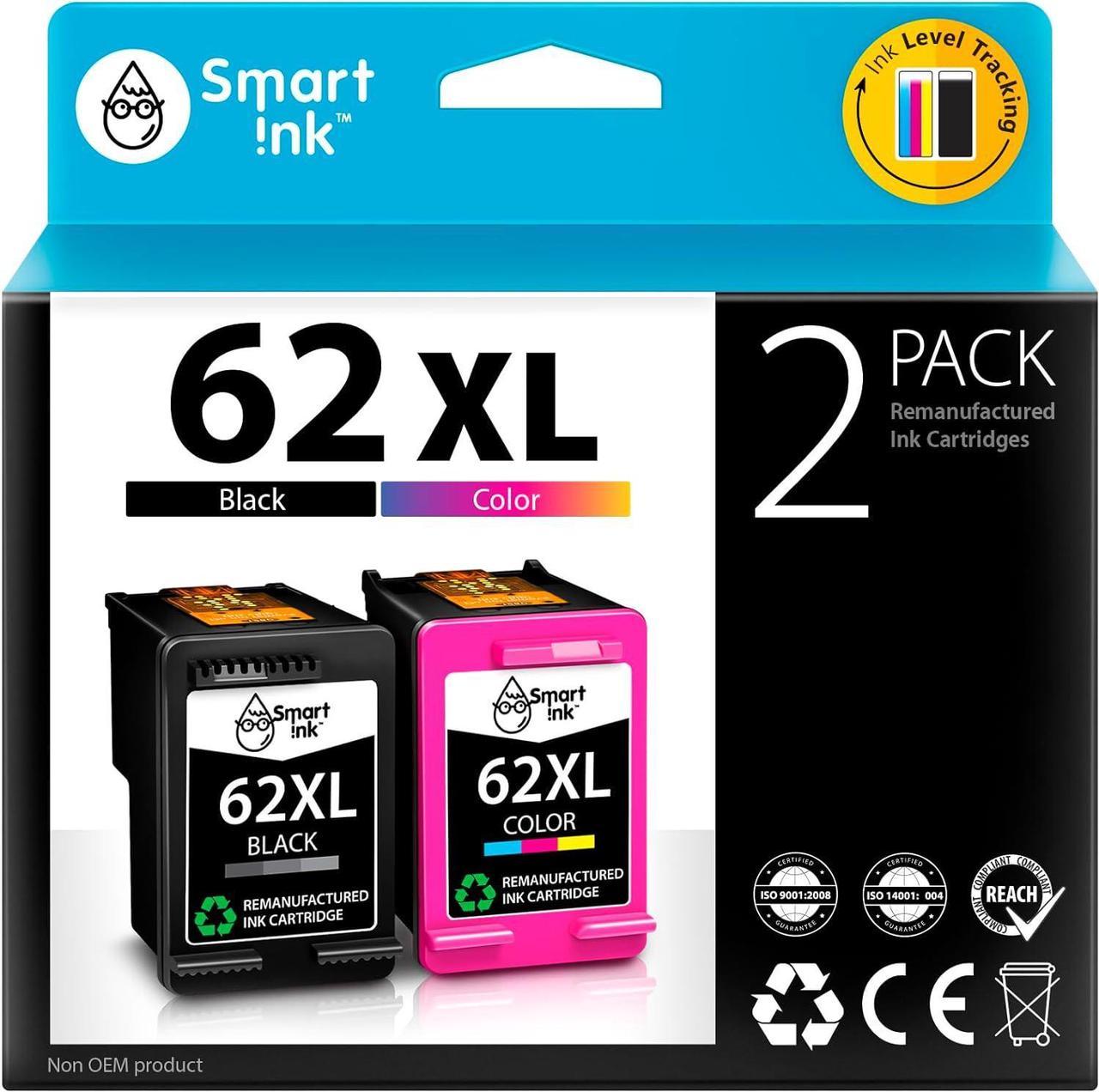 Smart Ink Remanufactured Ink Cartridge Replacement  62XL 62 XL (Black & Color 2 Combo Pack) to use with Envy 5540 5542 5544 5545 5547 5548 5549 5640 5644 5660 5661 5663 5665 7640 7643 7644 7645