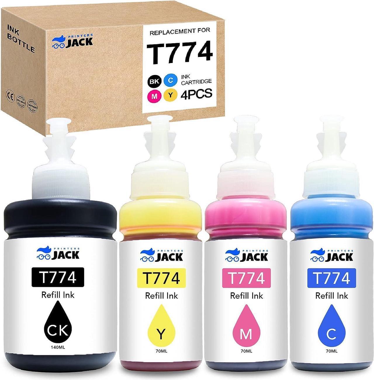 Printers Jack Refill Ink Bottle for Epson T774 T664 Compatible EcoTank Ink Bottle for Epson Expression ET-2650 ET-2550 ET-2600 ET-2500 ET-3600 Workforce ET-4500 ET-4550 ET-16500[Upgraded]