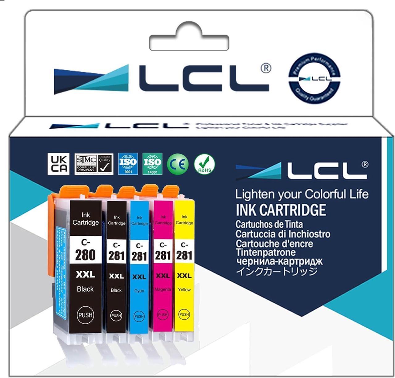 LCL Compatible for Canon PGI-280 PGI-280XL PGI-280XXL CLI-281 CLI-281XXL (5-Pack PGBK Black Cyan Magenta Yellow) Ink Cartridge for Canon PIXMA TR7520 TR8520 TS6120 TS6220 TS6320 TS9520 TS9521C TS8320