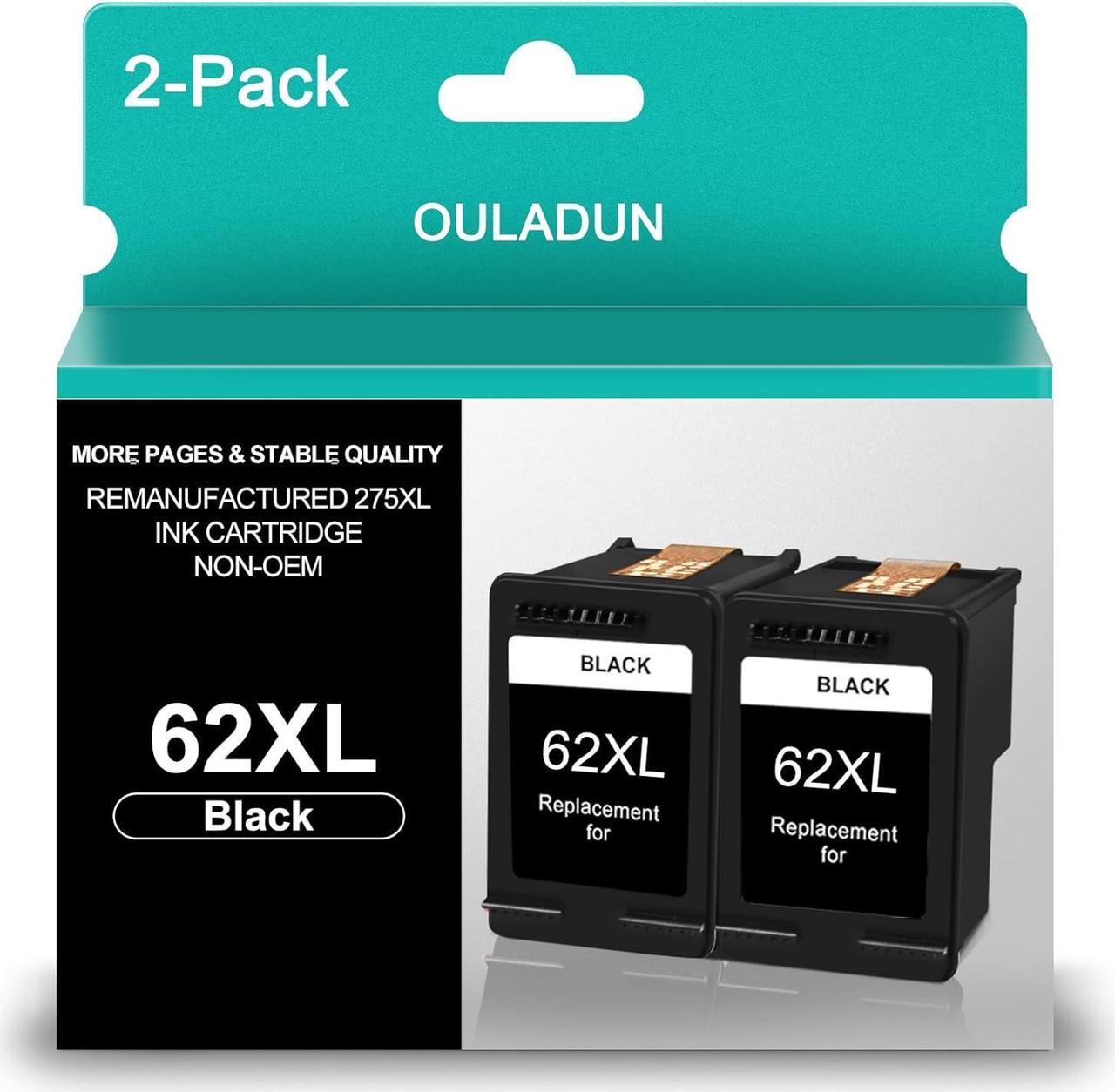 62XL High-Yield | Replacement  62 XL Black Ink Cartridge Work with DeskJet 2622 2624 2652 2655 3720 3752 3755 3721 3722 3723 3758 3730 3732 Envy 5052 5058 5055 Printer (2 Black)