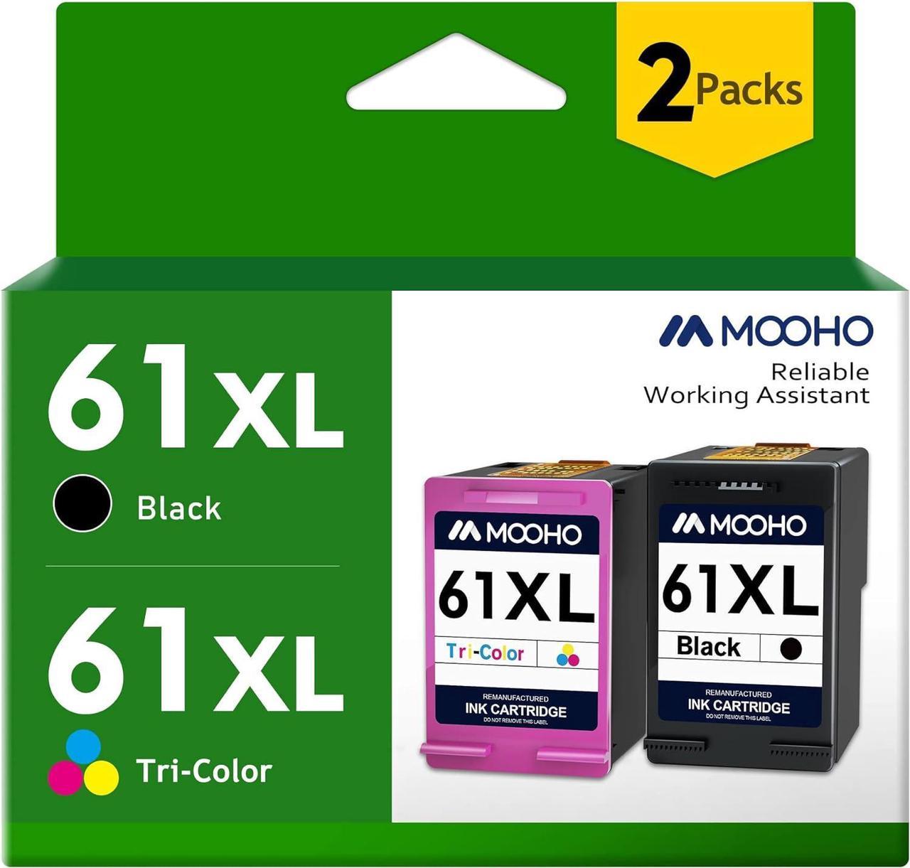 MOOHO Remanufactured Ink Cartridge  61 Ink Cartridge Combo Pack  Envy 5530 Ink Cartridges  Envy 4500 4502 5535 OfficeJet 4630 2620 4635 DeskJet 1000 1010 1510 (1 Black, 1 Tri-Color)