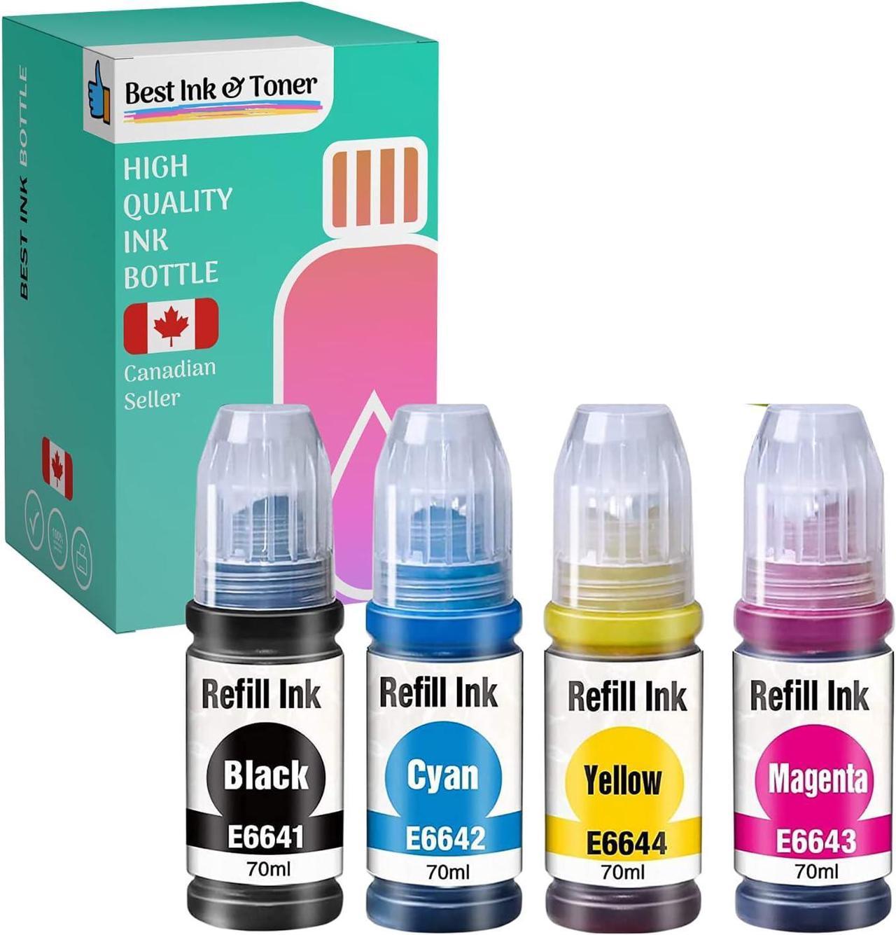 Best Ink Compatible Ink Bottle Replacements for 664 T664 (1 Black, 1 Cyan, 1 Magenta, 1 Yellow, 4-Pack) T664 for use in Expression Series ET-2500, ET-2550, ET-2600 Workforce Series ET-4500