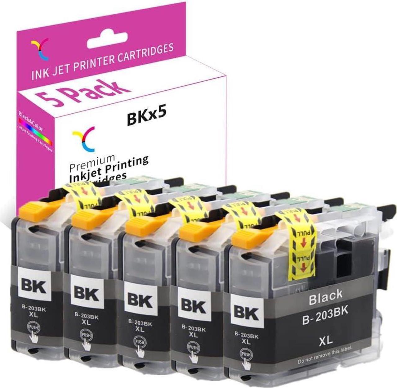 YC 5 x Black LC201XL LC203XL Compatible for Brother LC203 LC201 203XL 201XL LC203bk Ink Cartridges for MFC-J480DW,J880DW,J4620DW,J4320DW,J680DW,J460DW,J4420DW,J485DW,J885DW,J5520DW,J5620DW Printers