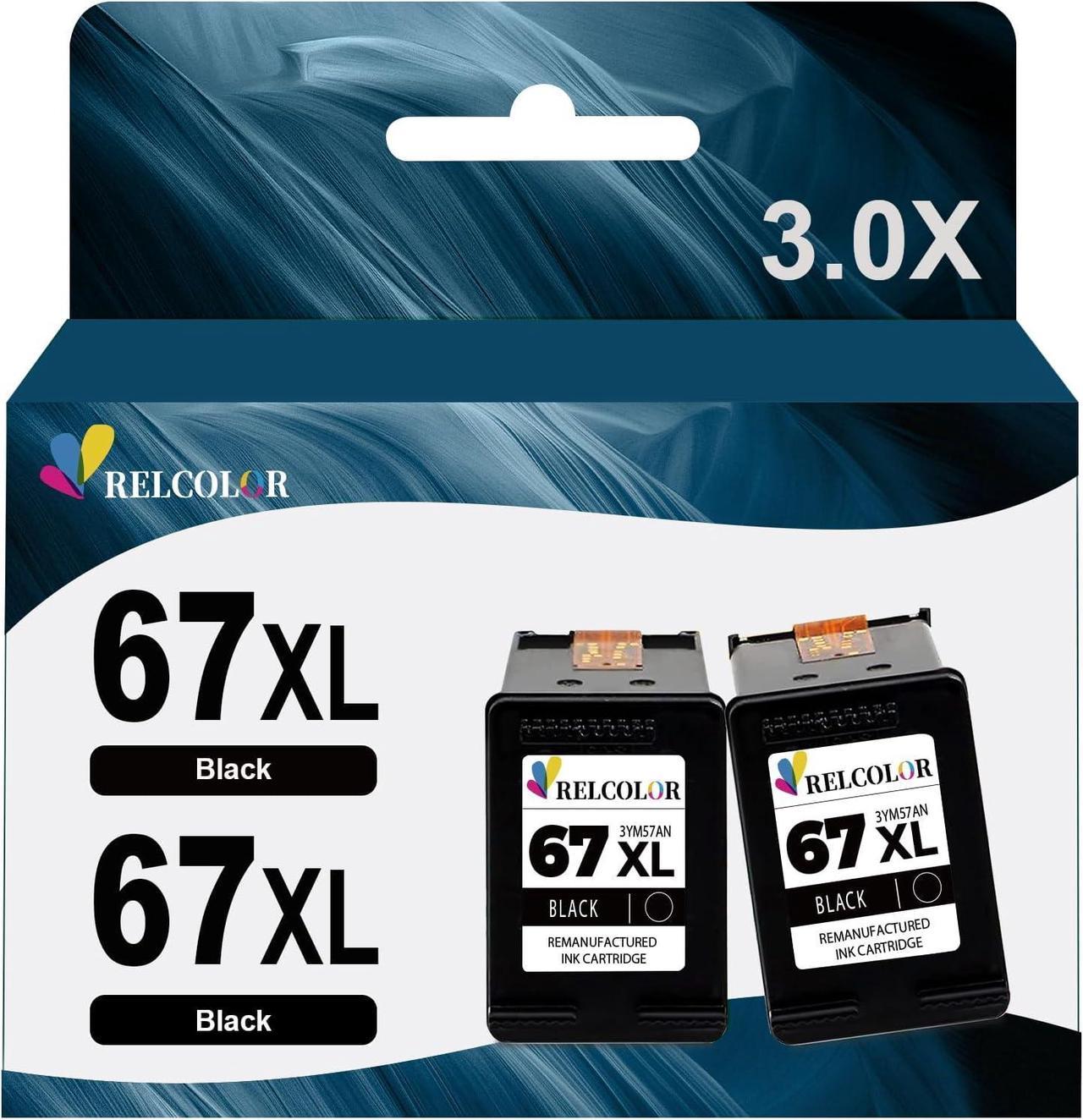 Relcolor Replacement  Ink 67 XL 67XL HP67 Cartridge Black 2700 2700e 2752 2752e 2742e 2755 2755e 4100 4100e 4152e 4155 4155e Envy 6000 6055e 6055 6400 6458 6458e 6452 6455 6455e High Yield