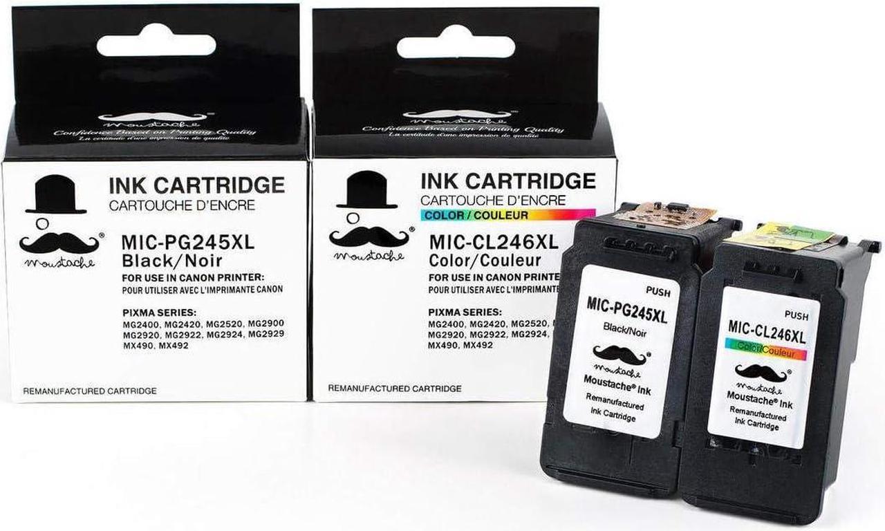 2 Pack Moustache Compatible with Canon PG-245XL & CL-246XL High Yield Remanufactured Ink Cartridge BK/C/M/Y (Black Cyan Magenta Yellow) Combo Set