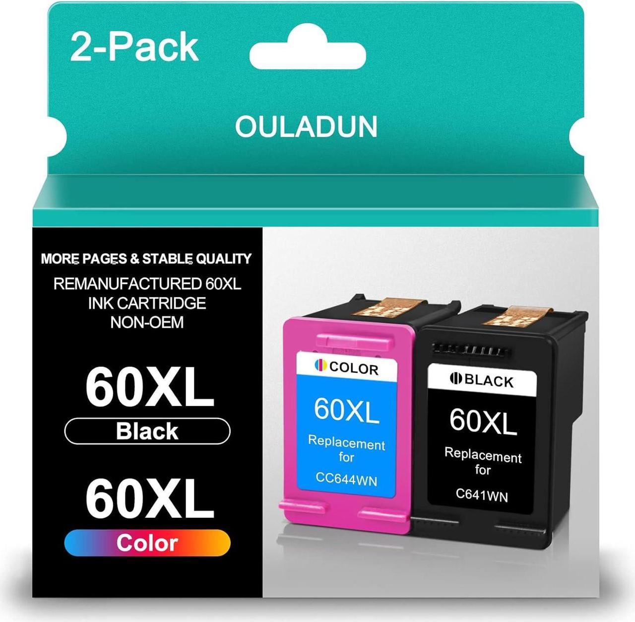 60XL 2 Pack Ink Cartridge Replacement  60 Combo Pack for PhotoSmart C4600 C4610 C4635 C4799 D110a Deskjet F2400 D1660 D2500 Envy 120 100 114 (1 Black,1 Color)