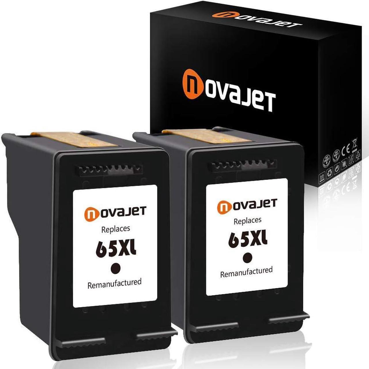 Novajet 2 PK Remanufactured Ink Cartridge Replacement  65 XL 65XL High Yield (2 Black) Compatible with HP Deskjet 2625 2652 2655 3720 3721 3730 3732 3752 3758 Printer