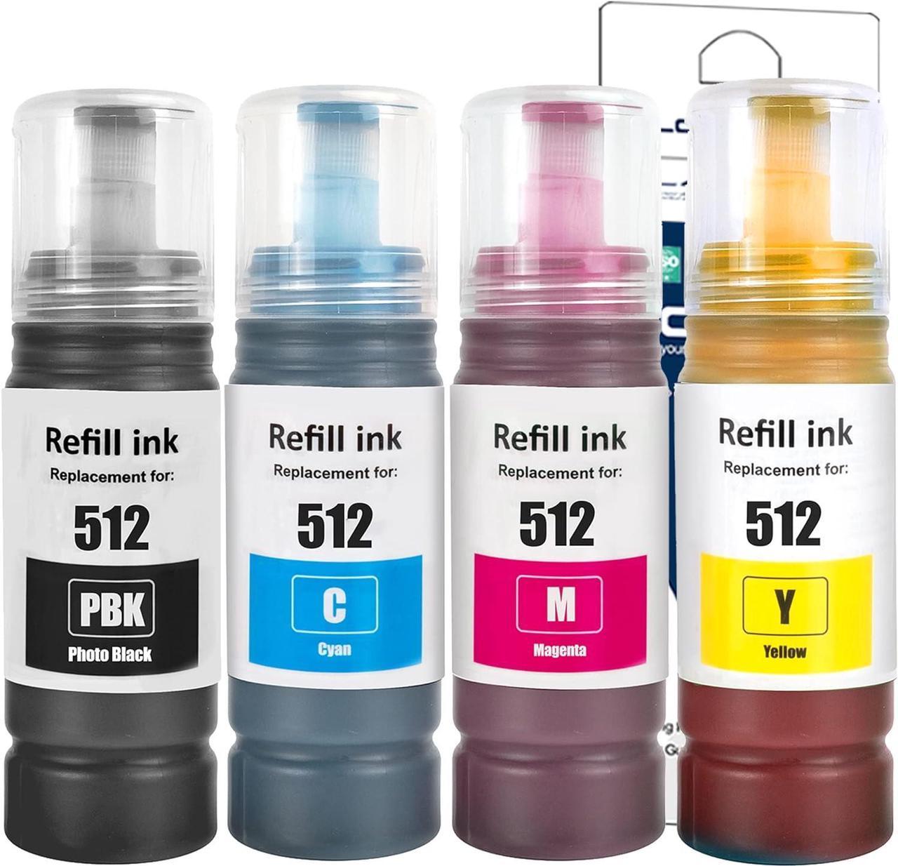 LCL Compatible for 512 T512 T512020 T512120 T512220 T512320 T512420 (4-Pack Photo Black Cyan Magenta Yellow) Ink Bottle for Expression ET7700 ET-7700 ET7750 ET-7750 Printers