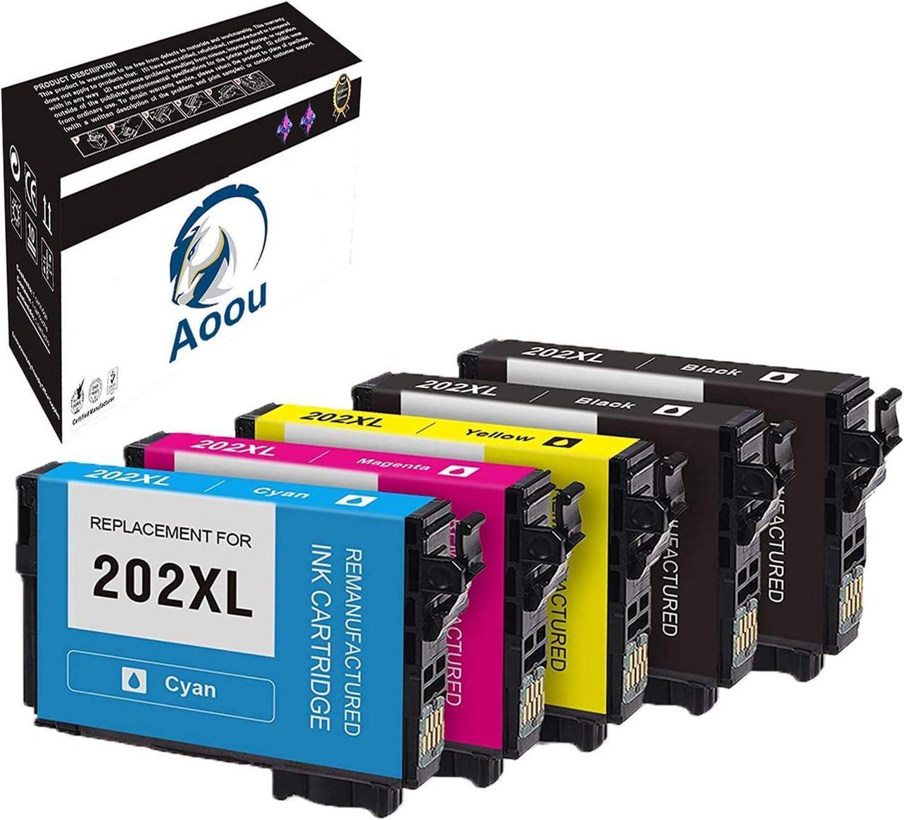 Aoou Remanufactured Ink Cartridge Replacement for T202XL 202XL 202 XL for Workforce WF-2860 WF2860 Expression Home XP-5100 XP5100 Printer Ink (2 Black, 1 Cyan, 1 Magenta, 1 Yellow, 5-Pack)