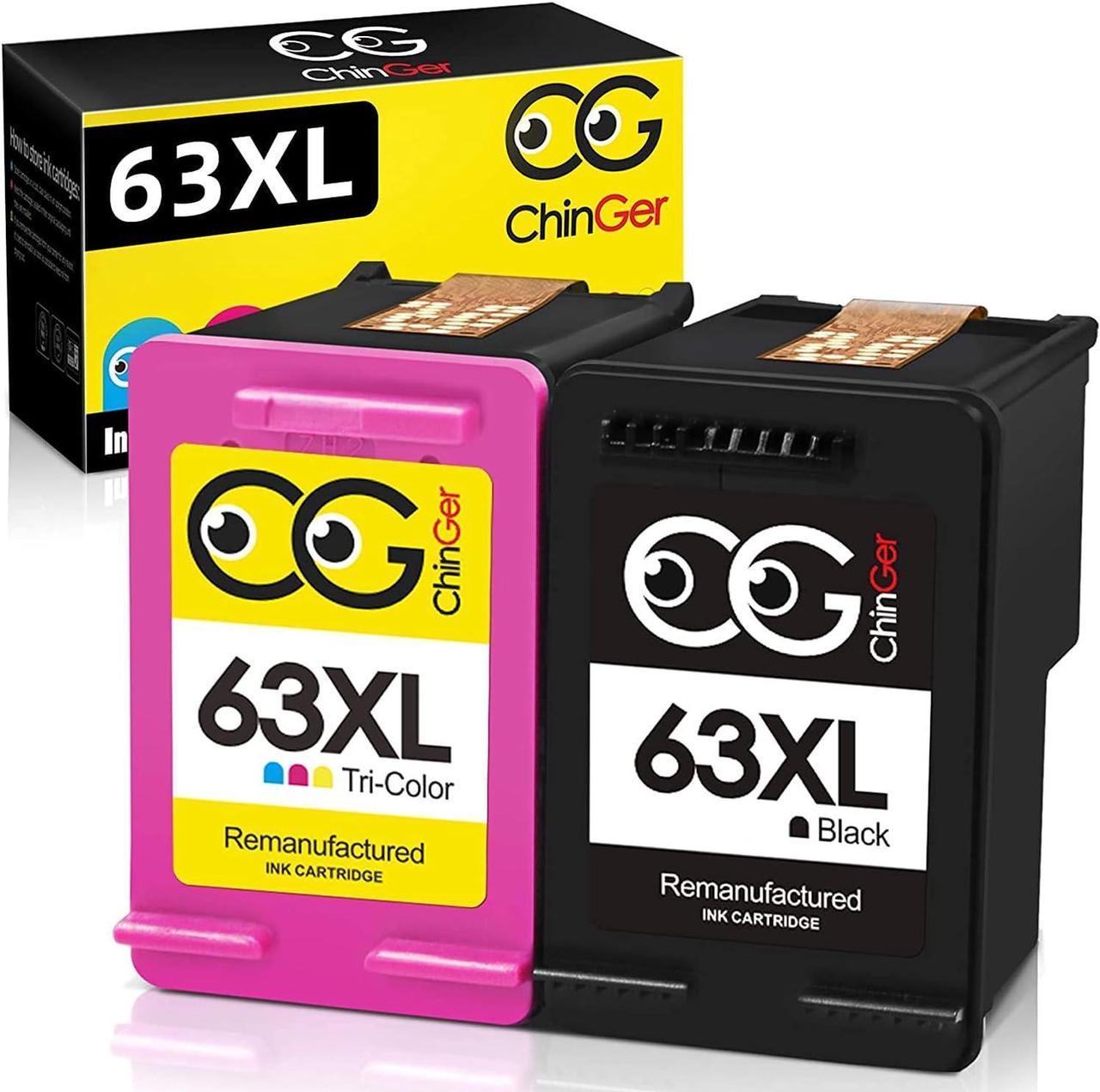 CHINGER Remanufactured Ink Cartridge Replacement  63 63XL to use with HP OfficeJet 5255 5258 5260 3830 Envy 4520 4516 DeskJet 1112 2132 3630 3632 Printer(1 Black, 1 Tri-Color)