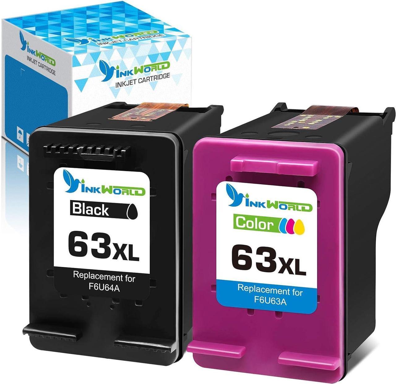 Inkworld Remanufactured 63XL Replacement  63 Ink Cartridge Combo Pack for Envy 4520 3634 OfficeJet 3830 5252 4650 5258 4655 4652 5255 DeskJet 3636 1111 3630 1112 Printers (1 Black 1 Color)