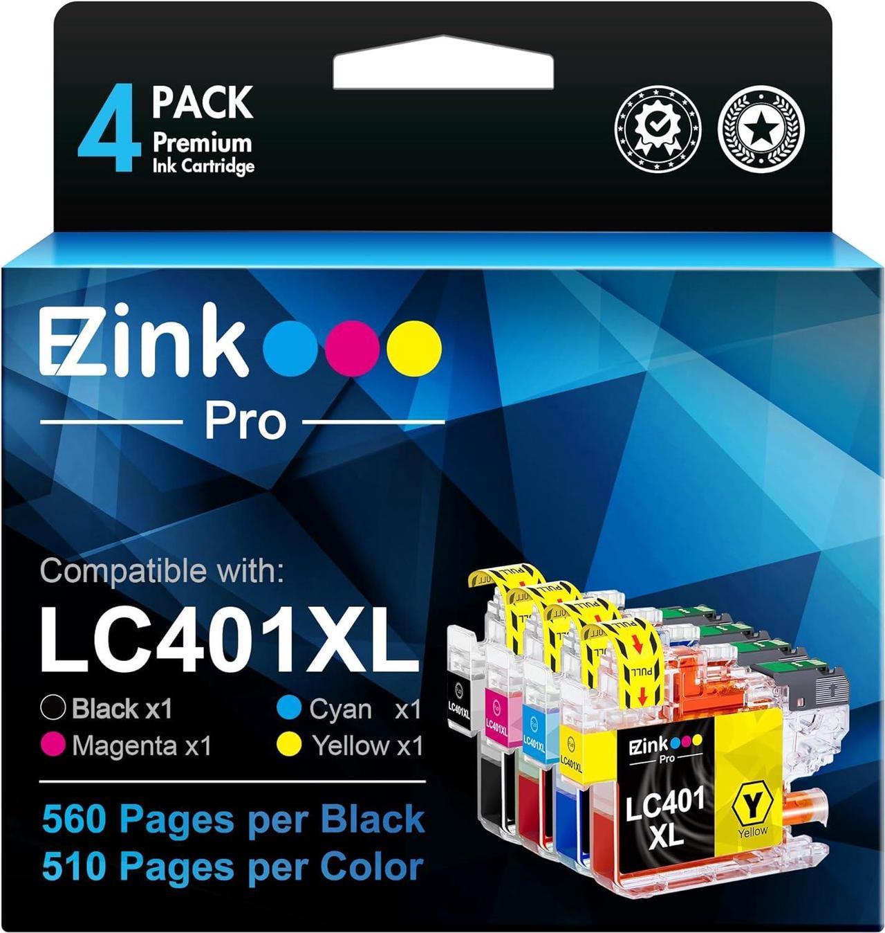 E-Z Ink Pro LC401 Compatible Ink Cartridges Replacement for Brother LC401XL LC 401 XL to use with MFC-J1010DW MFC-J1012DW MFC-J1170DW (Black Cyan Magenta Yellow, 4 Pack)