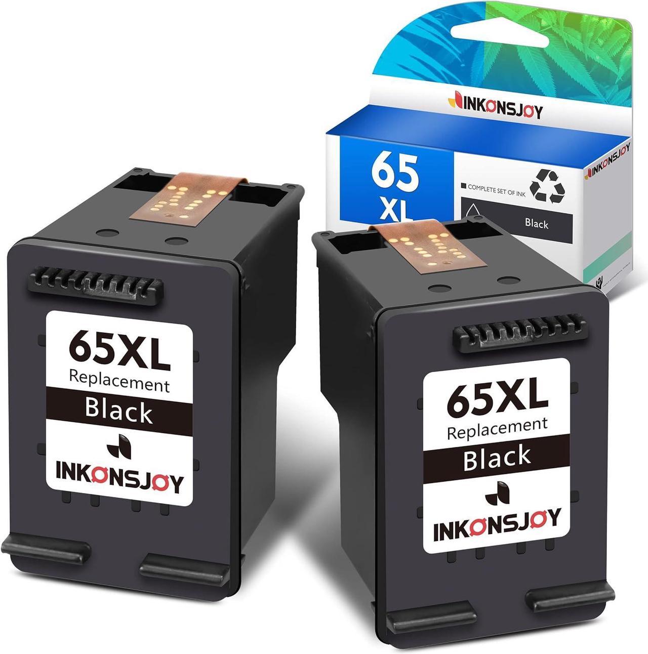 INKONSJOY Remanufactured 65 Ink Cartridge  Printers, 65XL Ink Cartridge Black  Envy 5055 5052 5058 DeskJet 3755 2655 3720 3722 3723 3752 3758 2652 2624 High Yield Replacement - 2 Pack