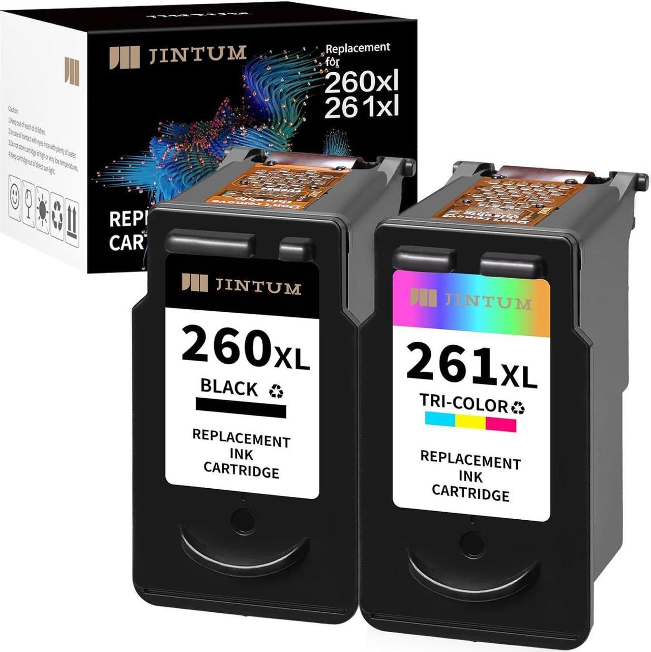 JINTUM Remanufactured 260 and 261 Ink Cartridge for Canon Canon 260XL and 261XL Ink Cartridges for Canon TS6420a TS6420 TR7020a TR7020 TS3520 Printer Ink (1 Black, 1 Tri-Color)